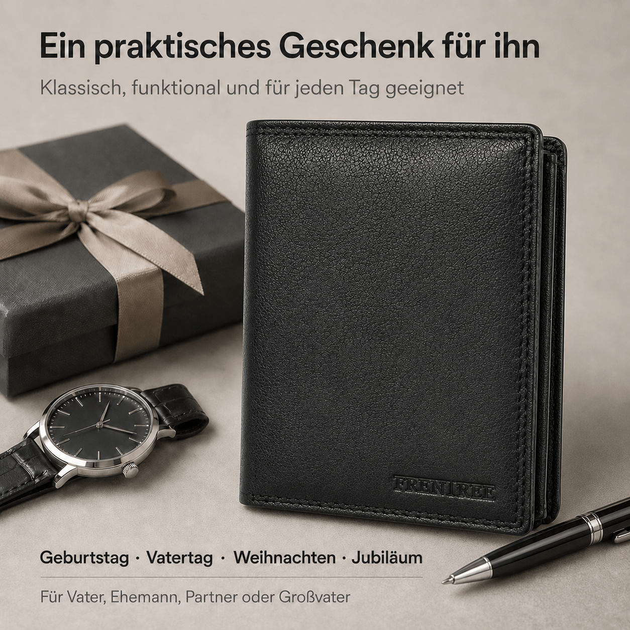 Herren Portemonnaie aus Echtleder, Klassisches Schwarz für Camping und Reisen – Detailansicht 20
