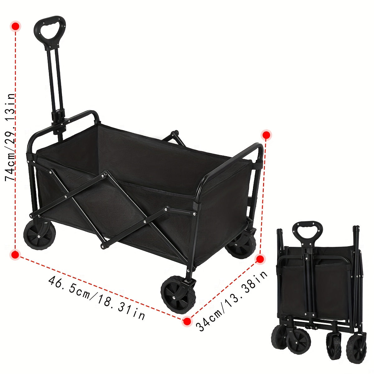 Hochbelastbarer Handwagen & faltbarer Feldwagen, 360° drehbar für Garten und Terrasse – Detailansicht 4