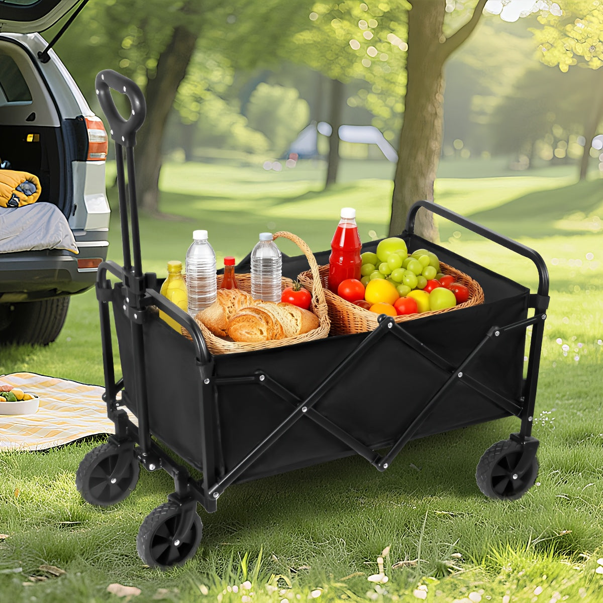 Hochbelastbarer Handwagen & faltbarer Feldwagen, 360° drehbar für Garten und Terrasse – Detailansicht 10