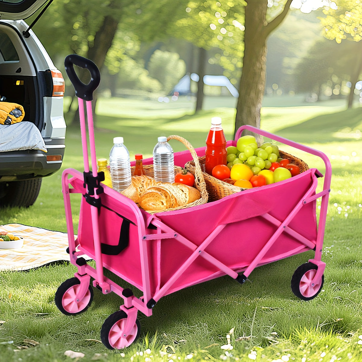 Hochbelastbarer Handwagen & faltbarer Feldwagen, 360° drehbar für Garten und Terrasse – Detailansicht 12