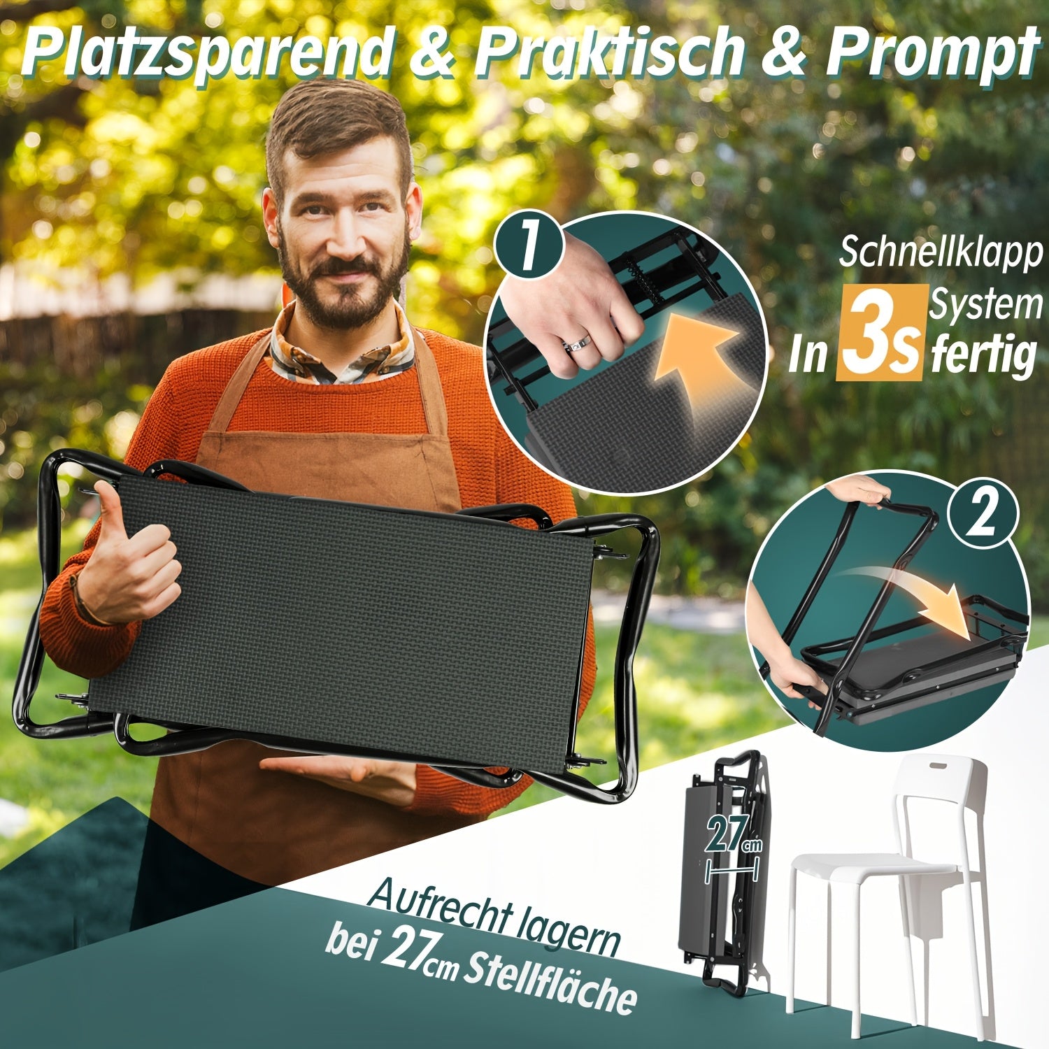 Höhenverstellbare Kniendbank, 180 kg für Garten und Terrasse – Detailansicht 3