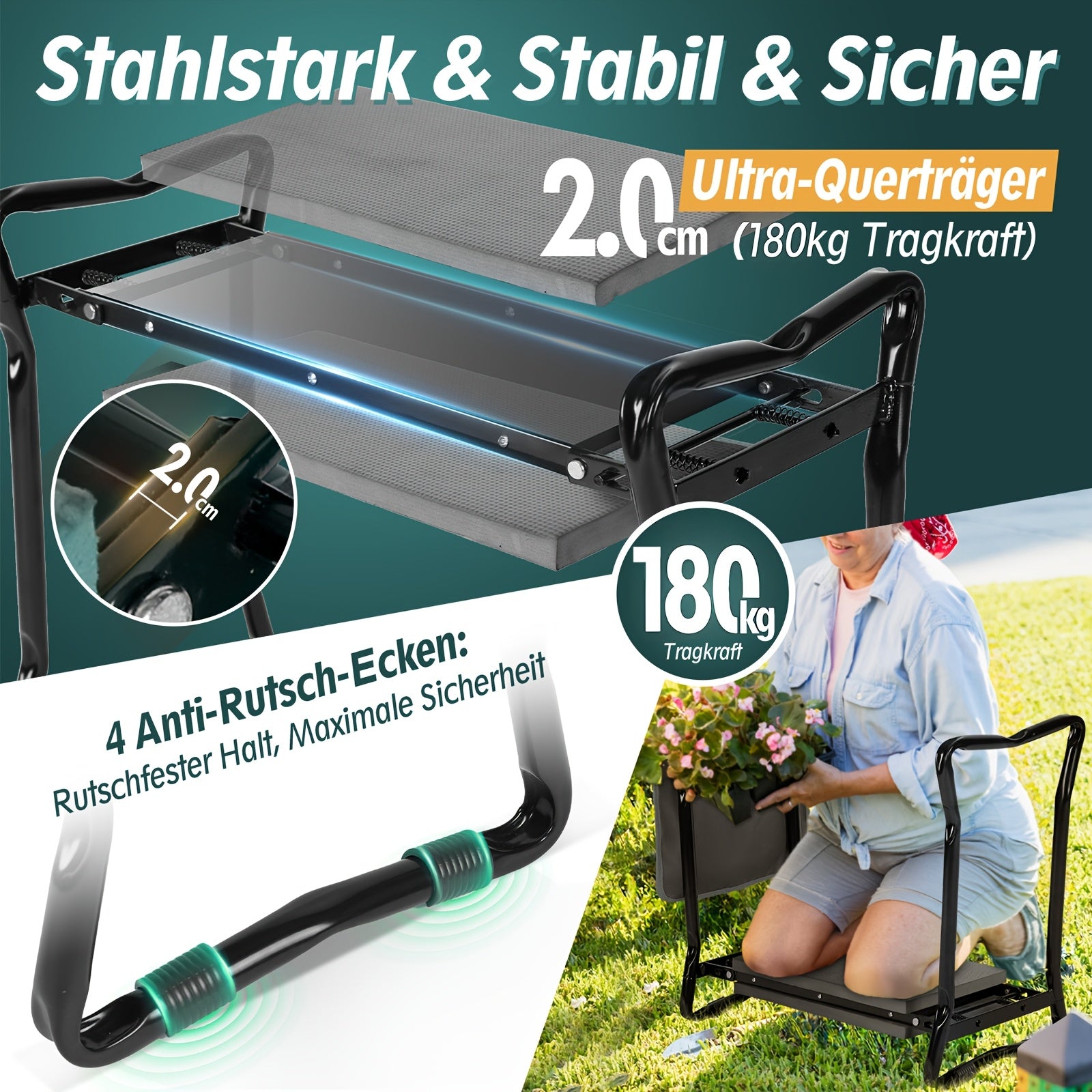 Höhenverstellbare Kniendbank, 180 kg für Garten und Terrasse – Detailansicht 4