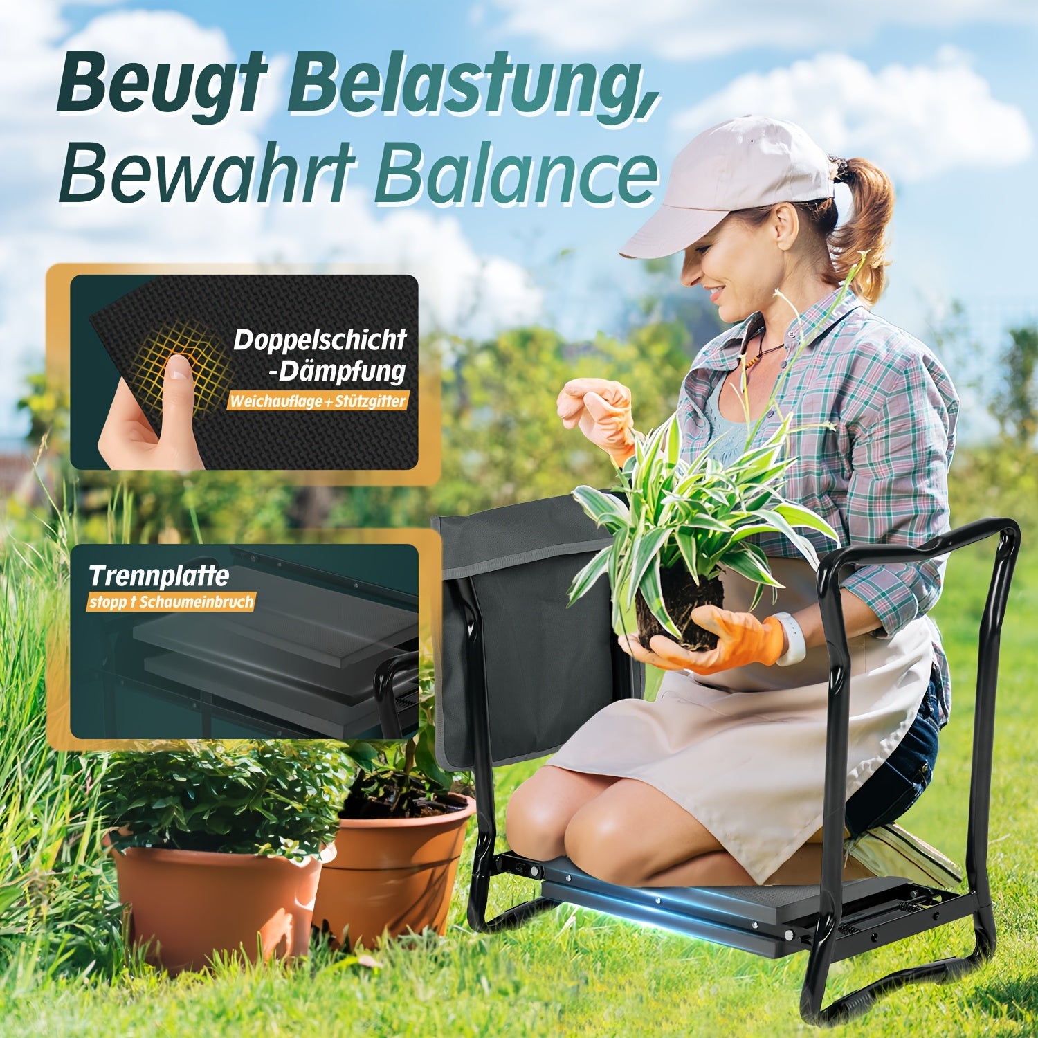 Höhenverstellbare Kniendbank, 180 kg für Garten und Terrasse – Detailansicht 5