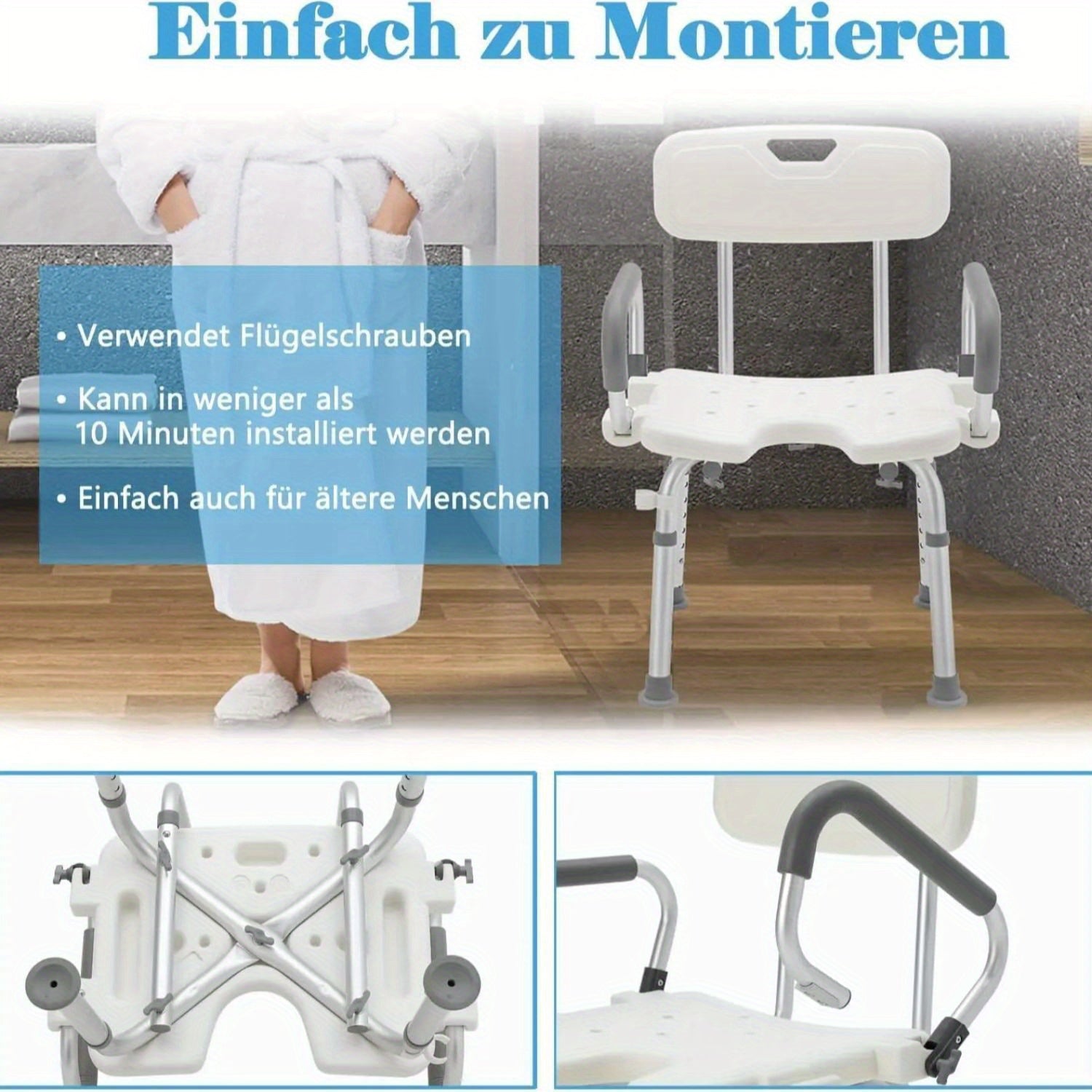Höhenverstellbarer Duschhocker, Aluminium für Badezimmer und Haushalt – Detailansicht 4