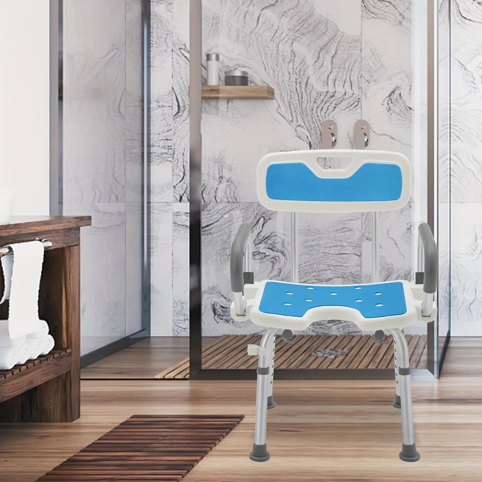 Höhenverstellbarer Duschhocker, Aluminium für Badezimmer und Haushalt – Detailansicht 5