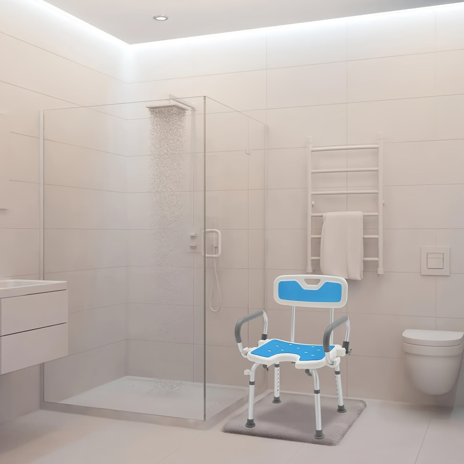 Höhenverstellbarer Duschhocker, Aluminium für Badezimmer und Haushalt – Detailansicht 6