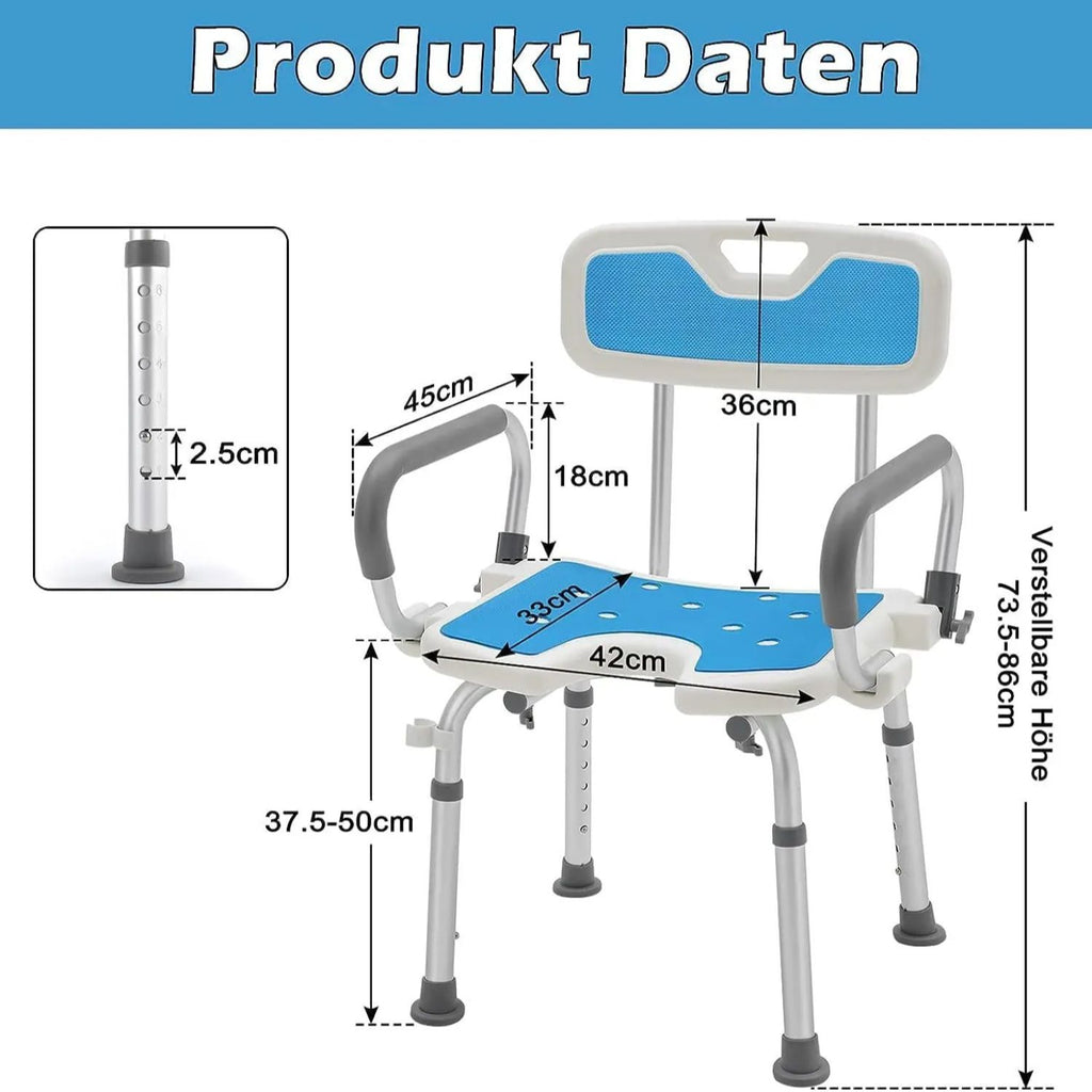 Höhenverstellbarer Duschhocker, Aluminium für Badezimmer und Haushalt – Detailansicht 8