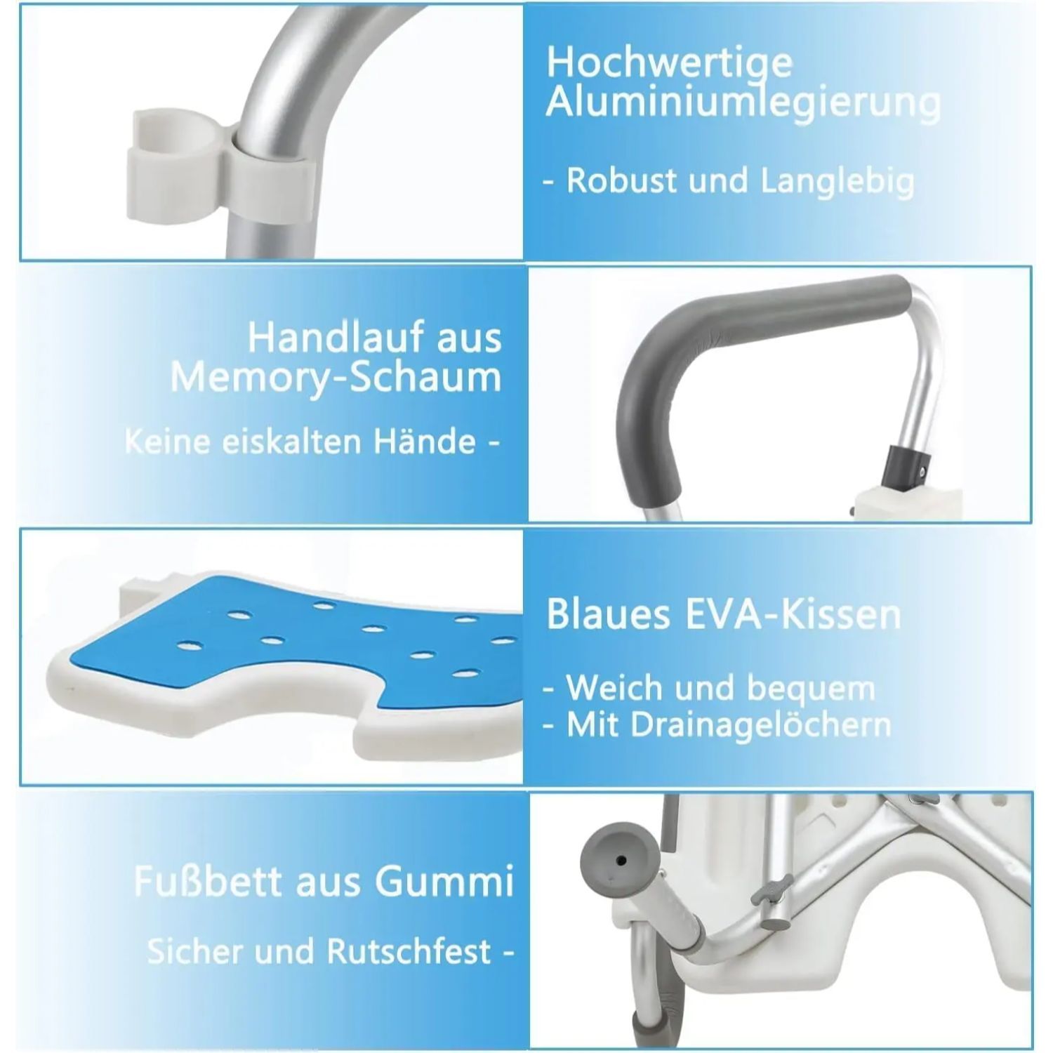 Höhenverstellbarer Duschhocker, Aluminium für Badezimmer und Haushalt – Detailansicht 9