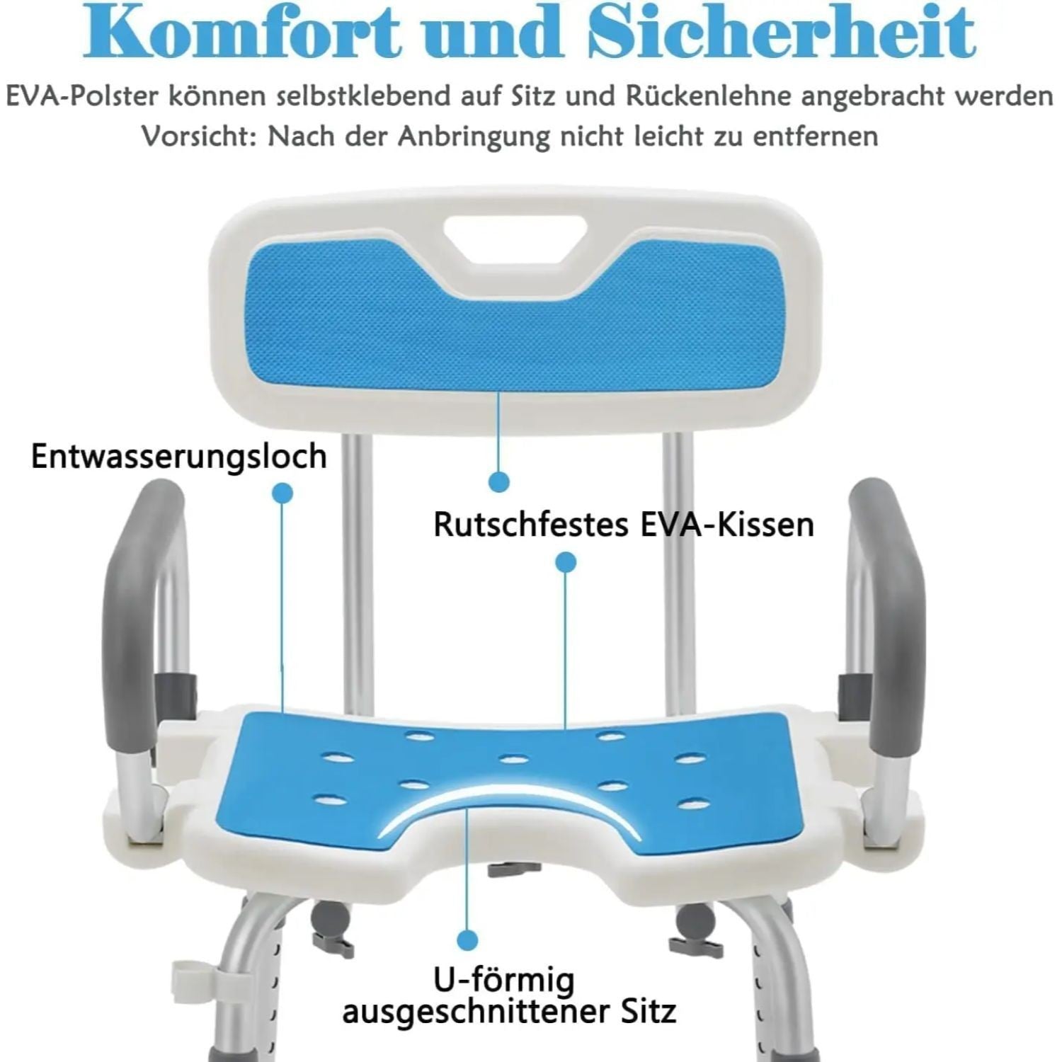 Höhenverstellbarer Duschhocker, Aluminium für Badezimmer und Haushalt – Detailansicht 10