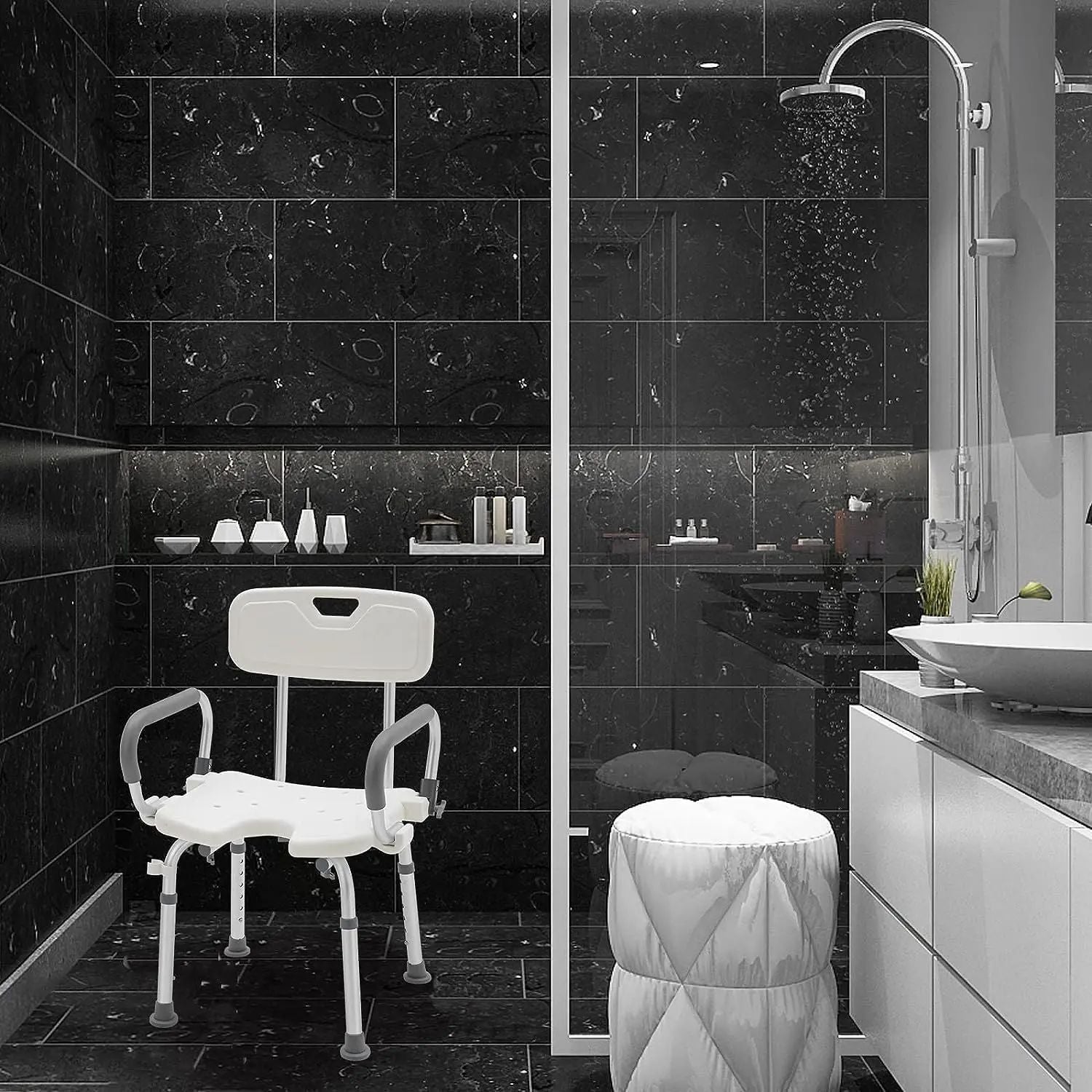 Höhenverstellbarer Duschhocker, Aluminium für Badezimmer und Haushalt – Detailansicht 11