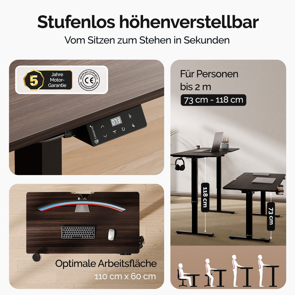 Höhenverstellbarer Schreibtisch, 110cm für Arbeitszimmer und Homeoffice – Detailansicht 2