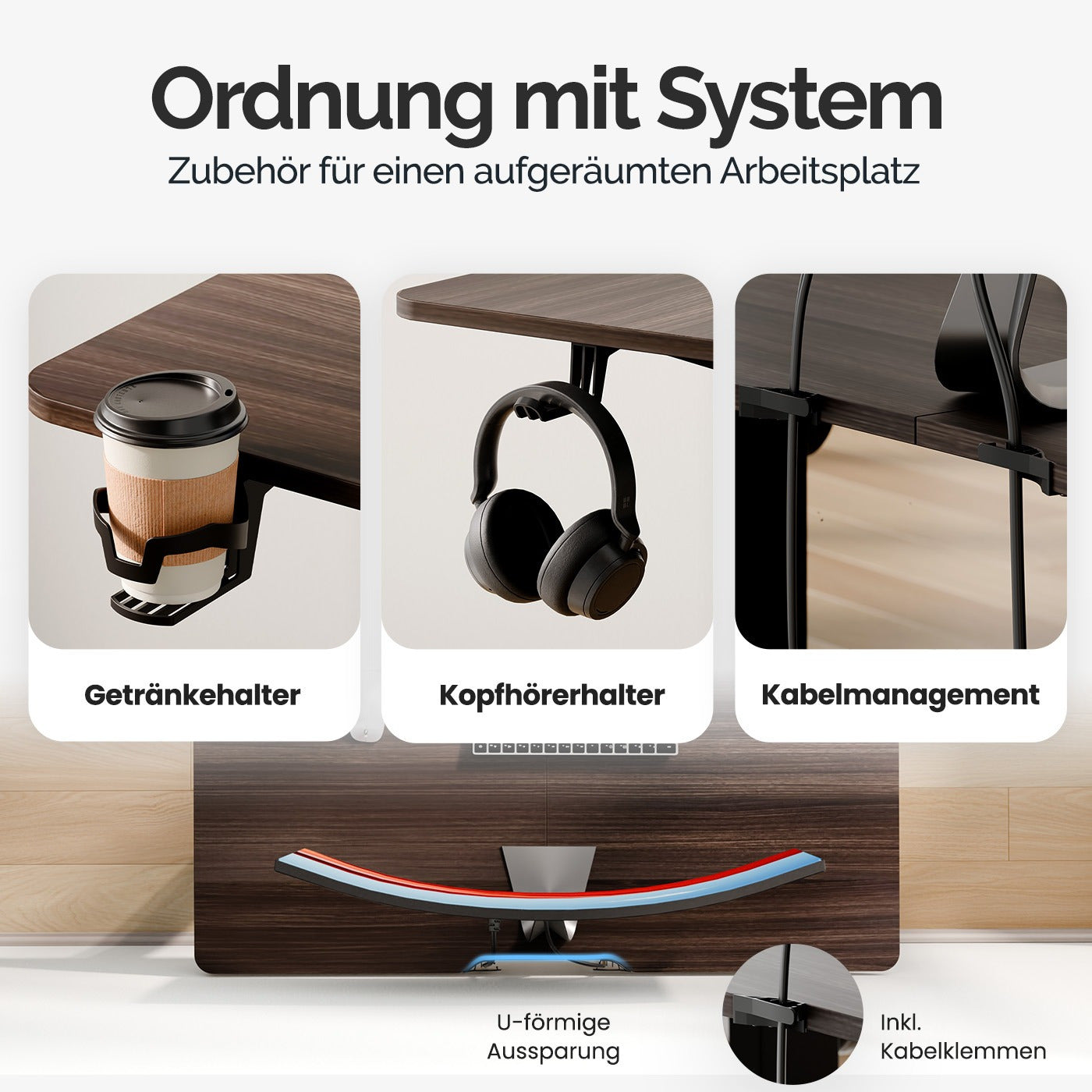 Höhenverstellbarer Schreibtisch, 110cm für Arbeitszimmer und Homeoffice – Detailansicht 6
