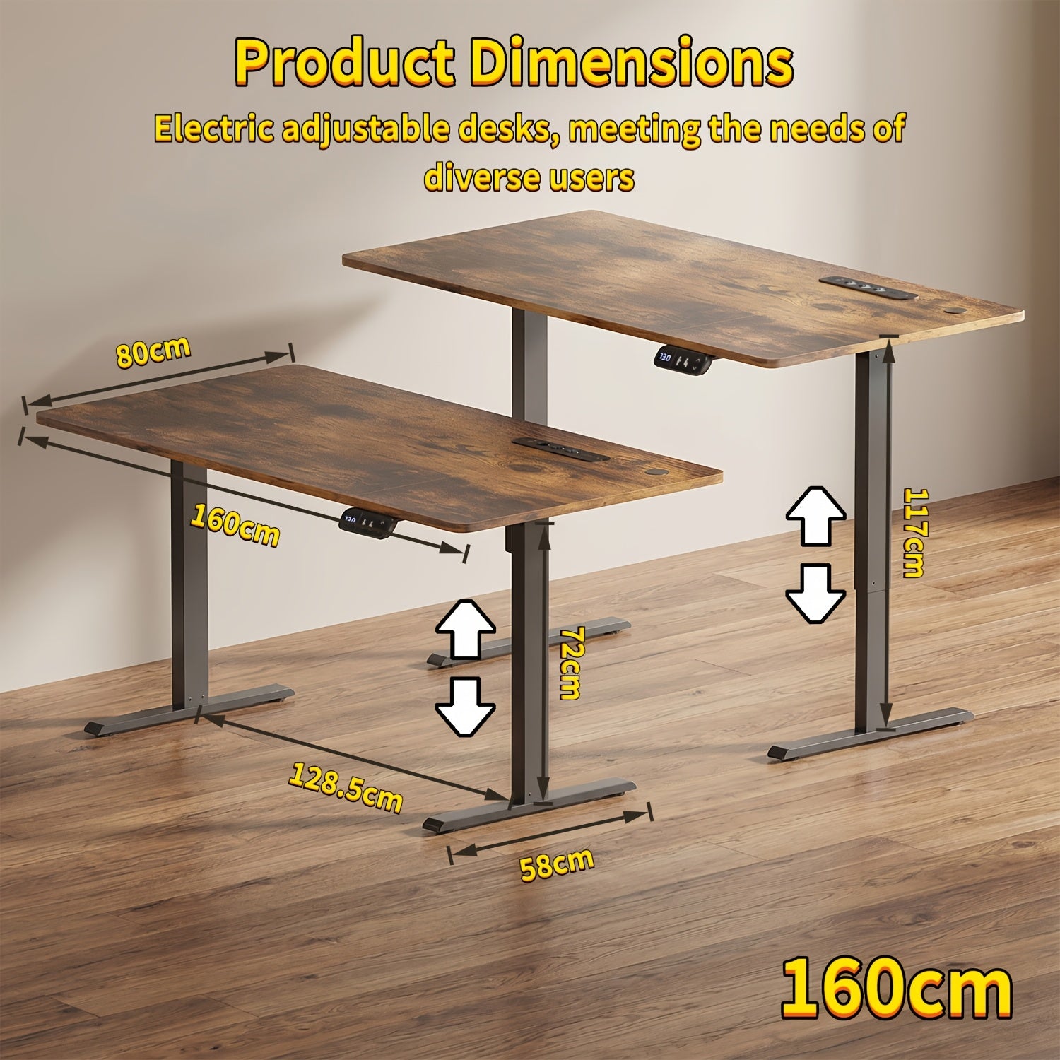 Höhenverstellbarer Schreibtisch, 113,03 cm für Arbeitszimmer und Homeoffice – Detailansicht 5