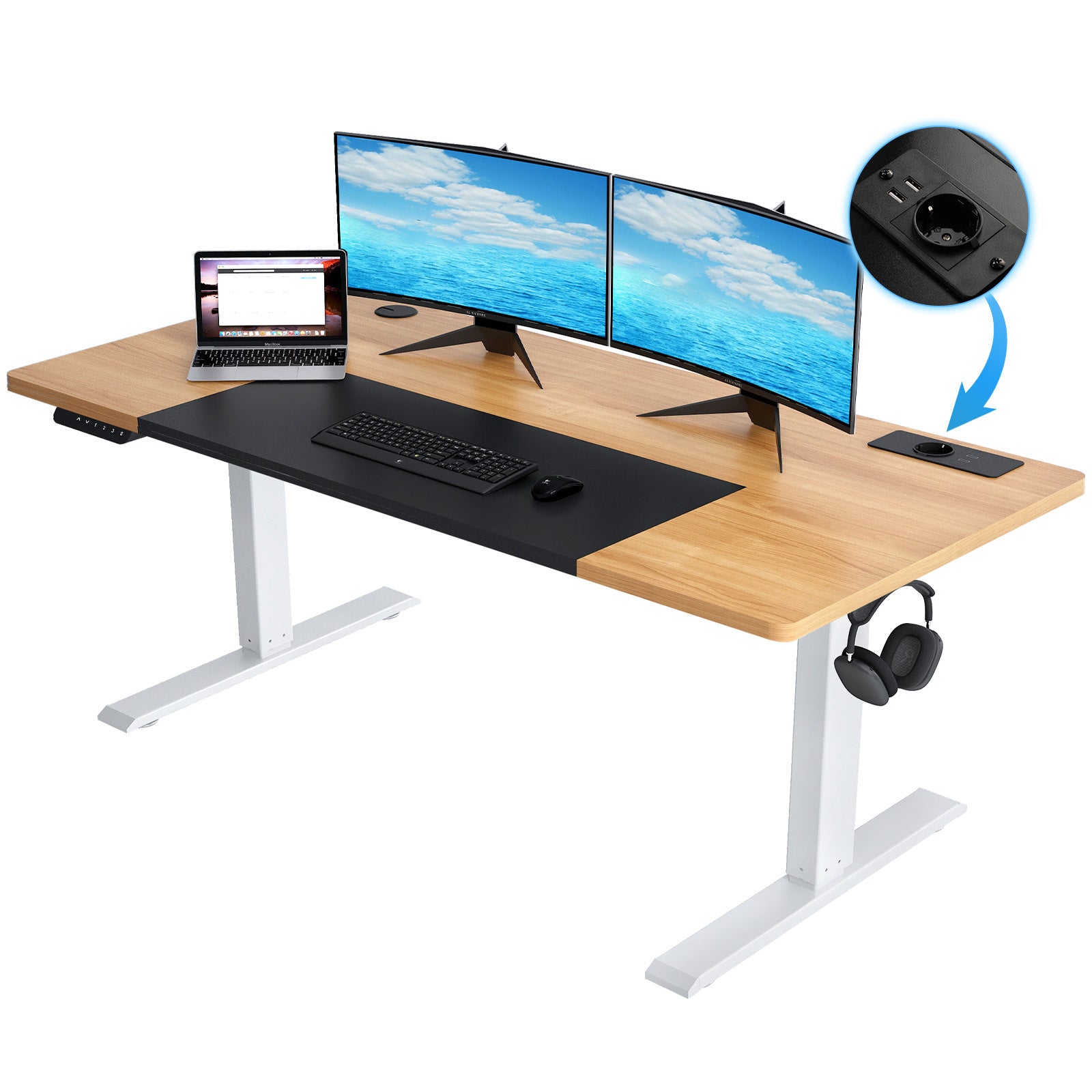 Höhenverstellbarer Schreibtisch, BRAUN für Arbeitszimmer und Homeoffice – Hauptansicht