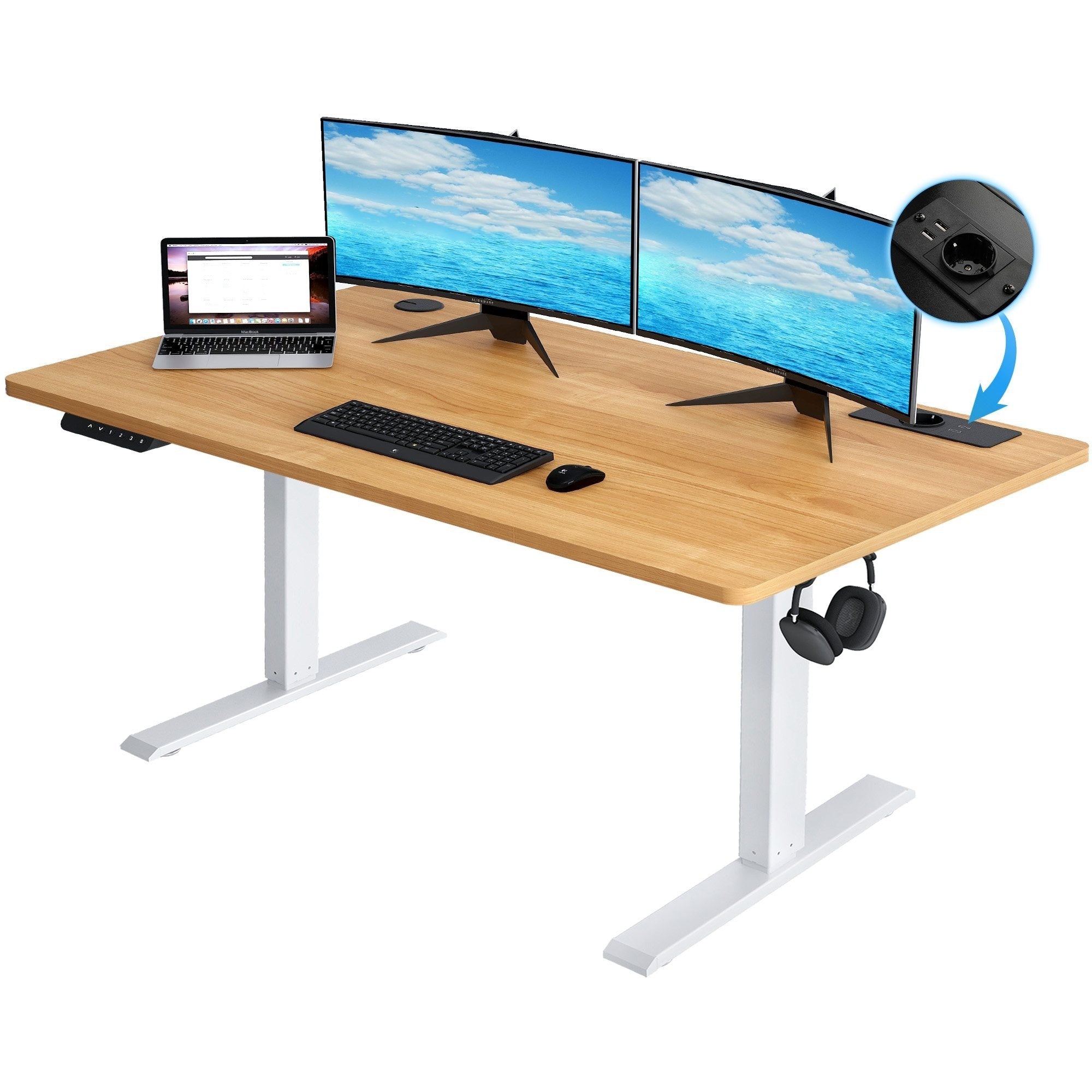 Höhenverstellbarer Schreibtisch, BRAUN für Arbeitszimmer und Homeoffice – Detailansicht 4