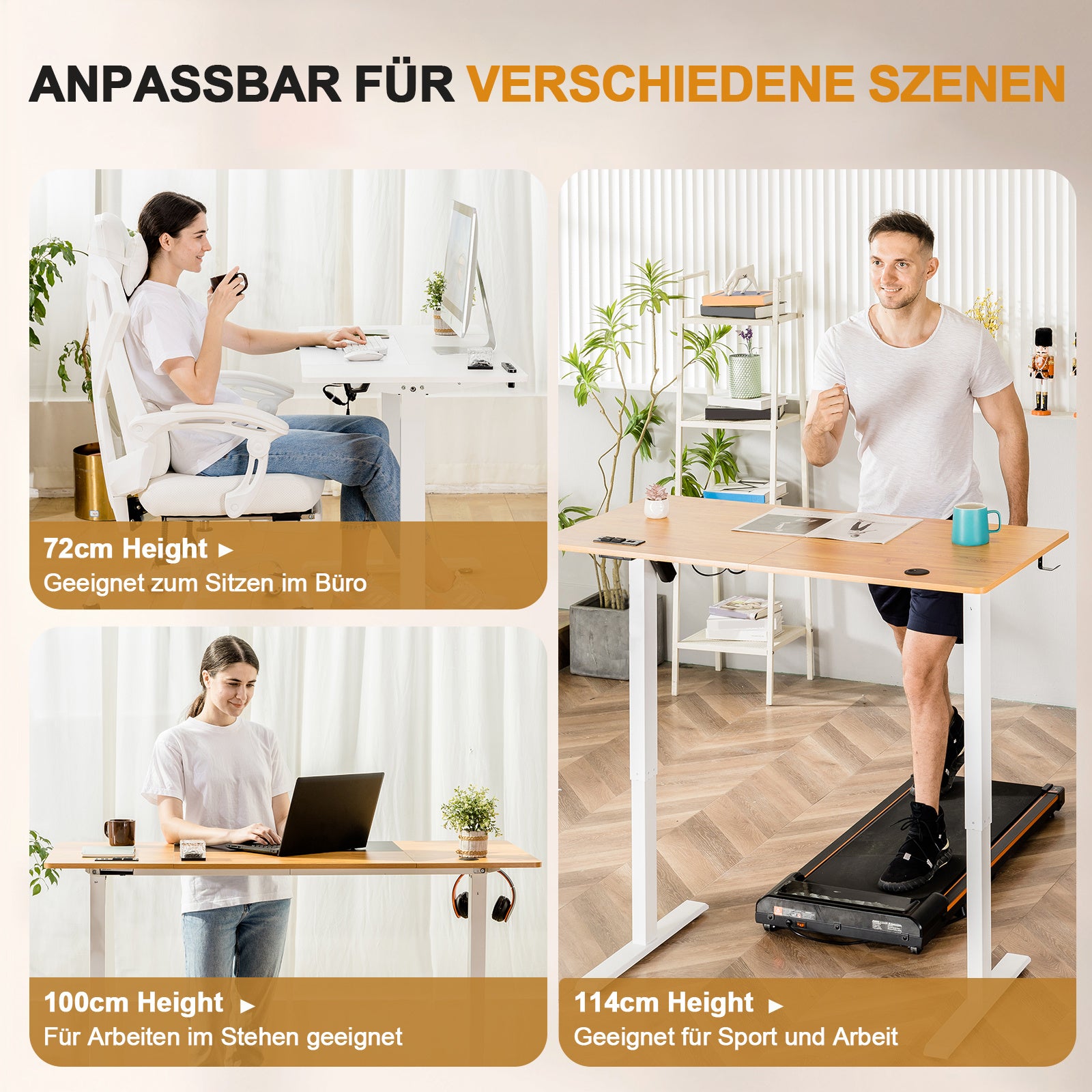 Höhenverstellbarer Schreibtisch, BRAUN für Arbeitszimmer und Homeoffice – Detailansicht 5