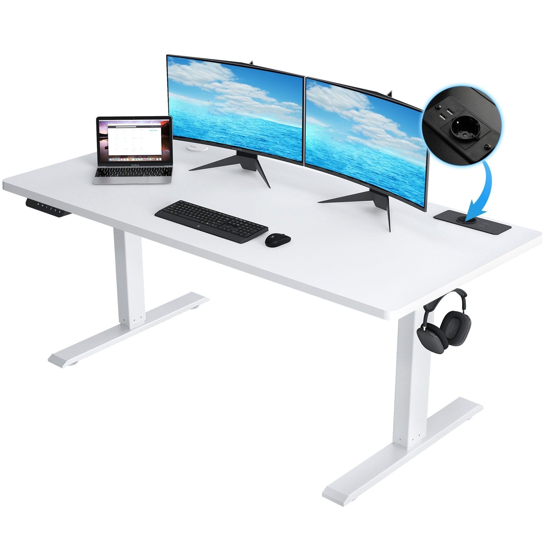 Höhenverstellbarer Schreibtisch, BRAUN für Arbeitszimmer und Homeoffice – Detailansicht 6