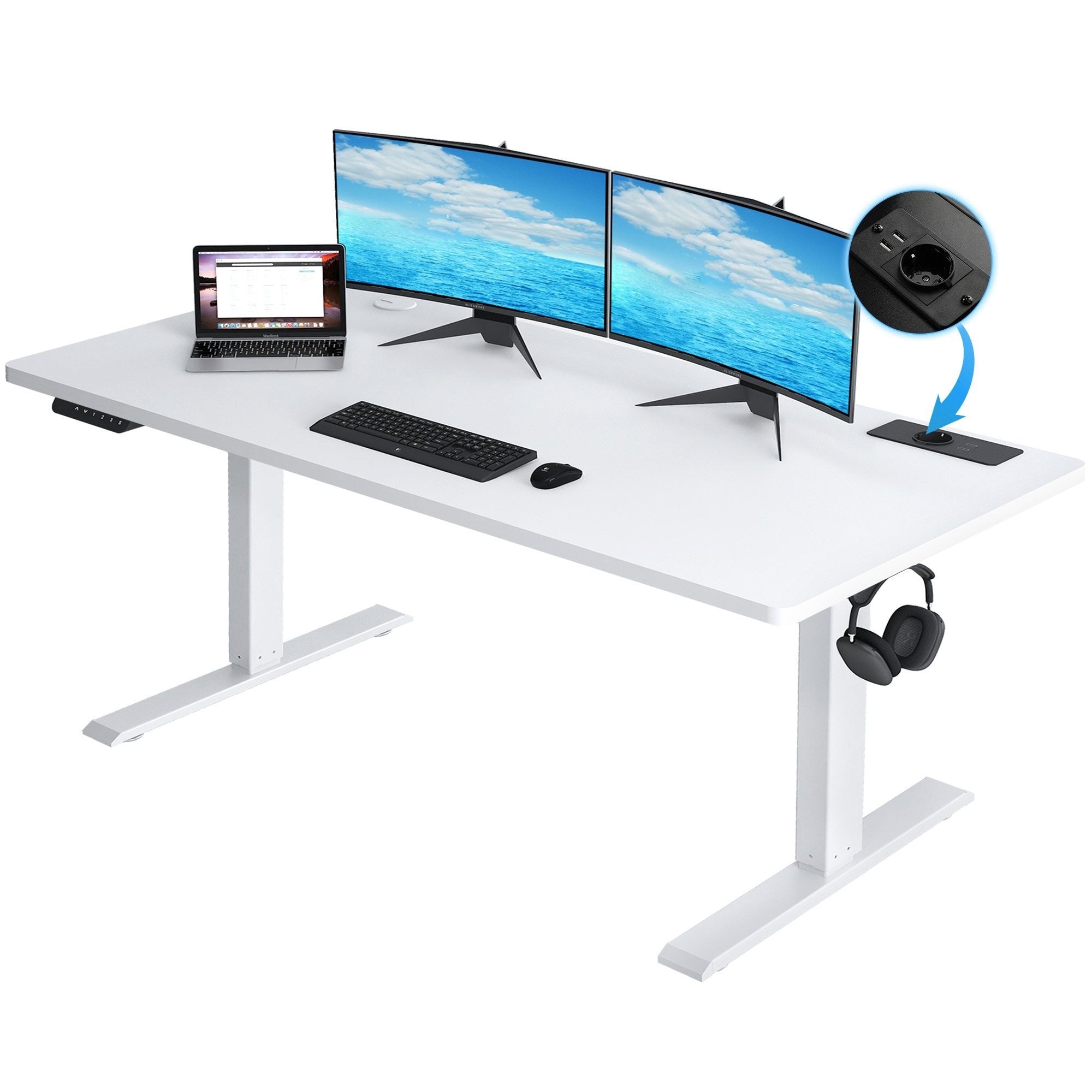 Höhenverstellbarer Schreibtisch, BRAUN für Arbeitszimmer und Homeoffice – Detailansicht 8