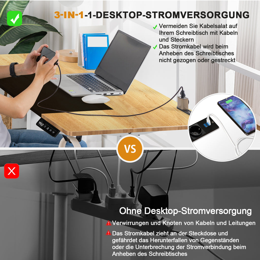Höhenverstellbarer Schreibtisch, BRAUN für Arbeitszimmer und Homeoffice – Detailansicht 9