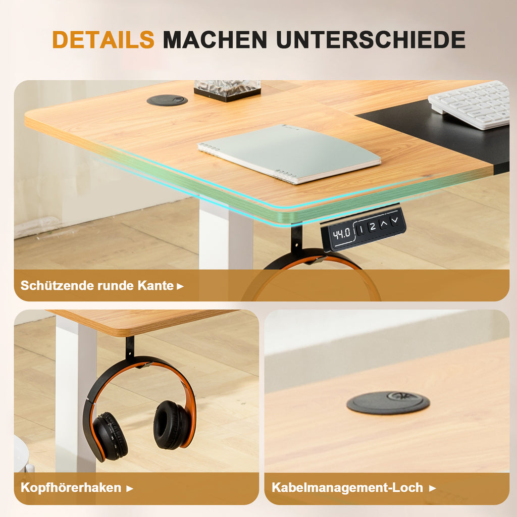 Höhenverstellbarer Schreibtisch, BRAUN für Arbeitszimmer und Homeoffice – Detailansicht 10