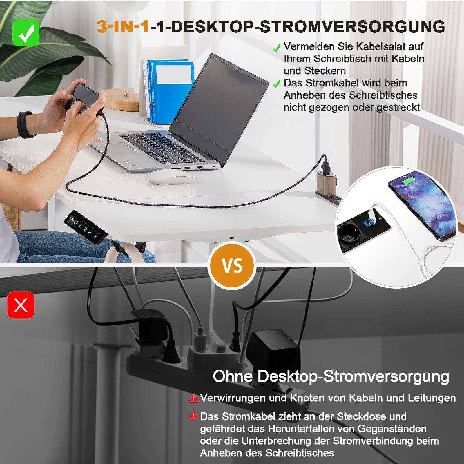 Höhenverstellbarer Schreibtisch, BRAUN für Arbeitszimmer und Homeoffice – Detailansicht 15