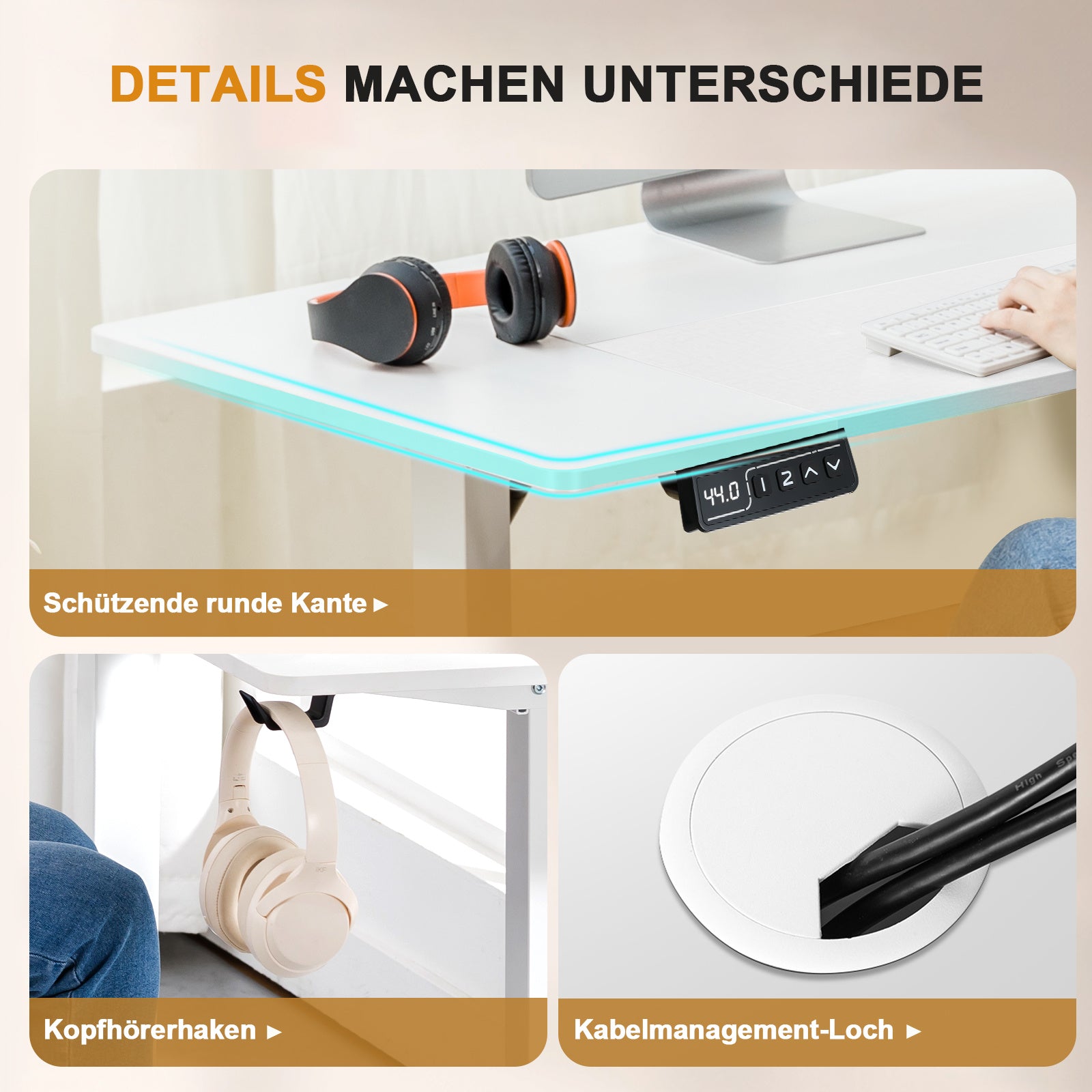 Höhenverstellbarer Schreibtisch, BRAUN für Arbeitszimmer und Homeoffice – Detailansicht 16