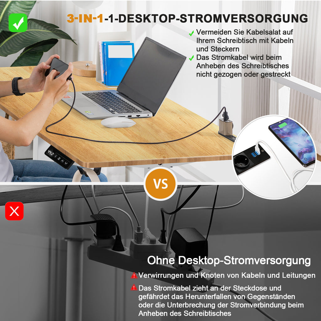 Höhenverstellbarer Schreibtisch, BRAUN für Arbeitszimmer und Homeoffice – Detailansicht 20