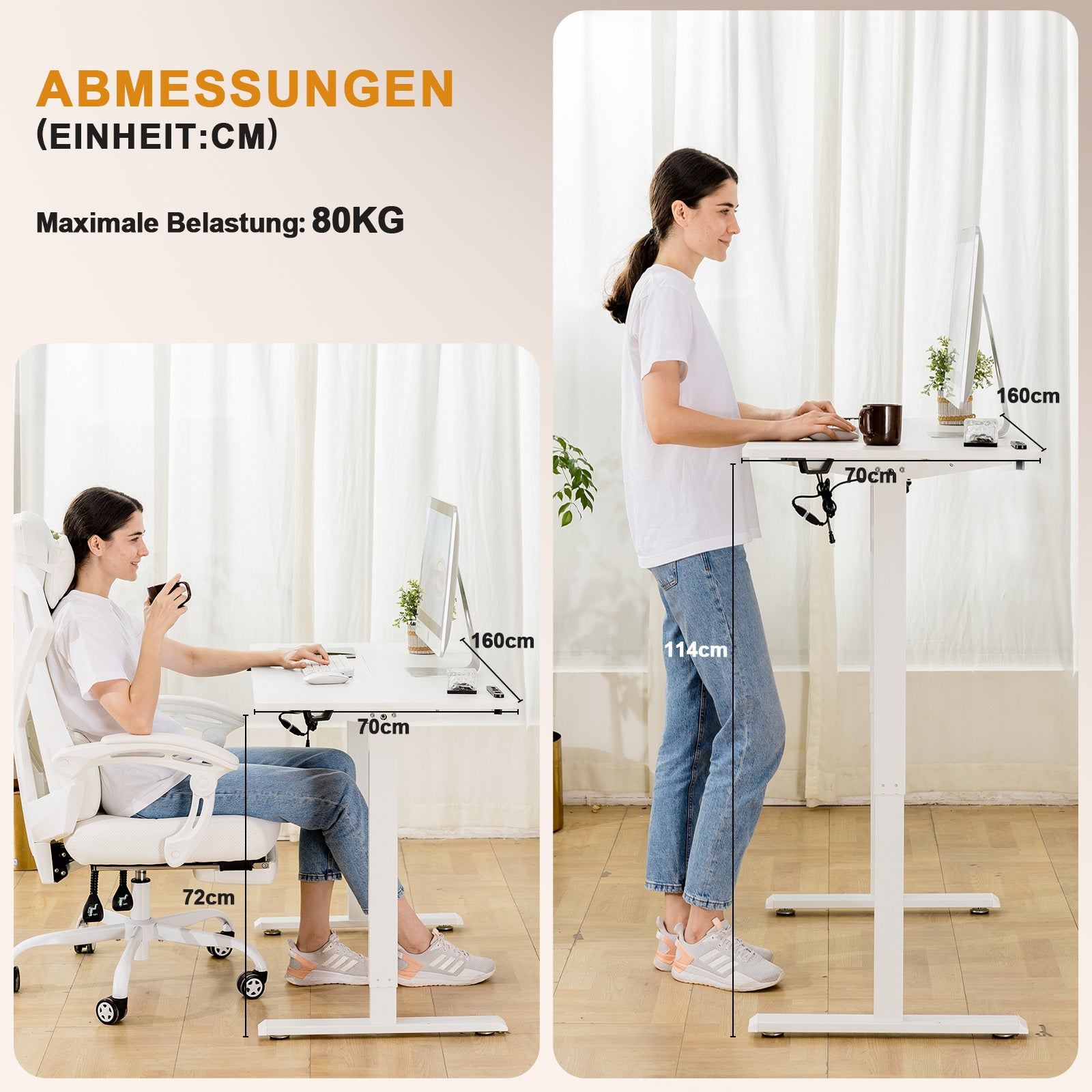 Höhenverstellbarer Schreibtisch, BRAUN für Arbeitszimmer und Homeoffice – Detailansicht 22
