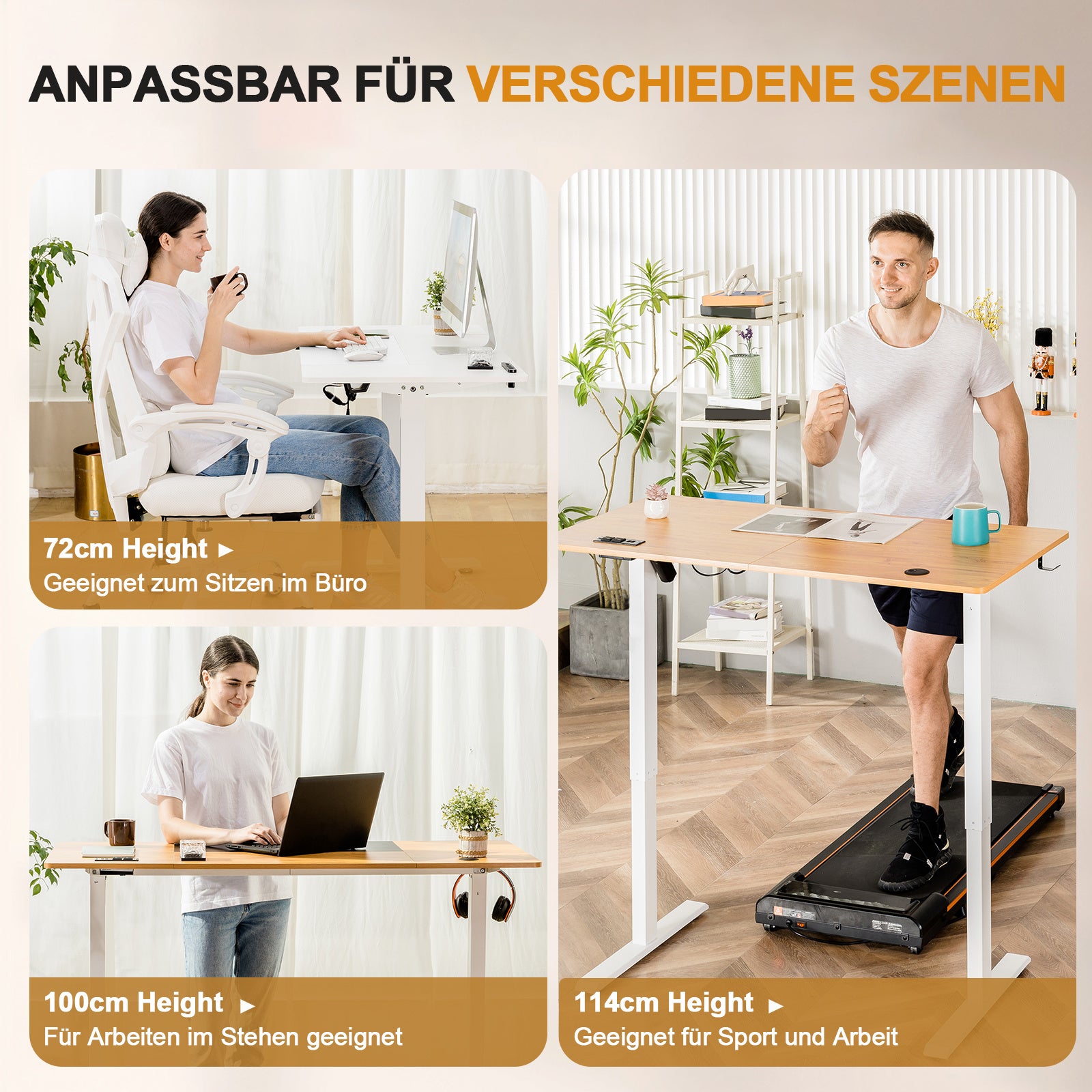 Höhenverstellbarer Schreibtisch, BRAUN für Arbeitszimmer und Homeoffice – Detailansicht 23