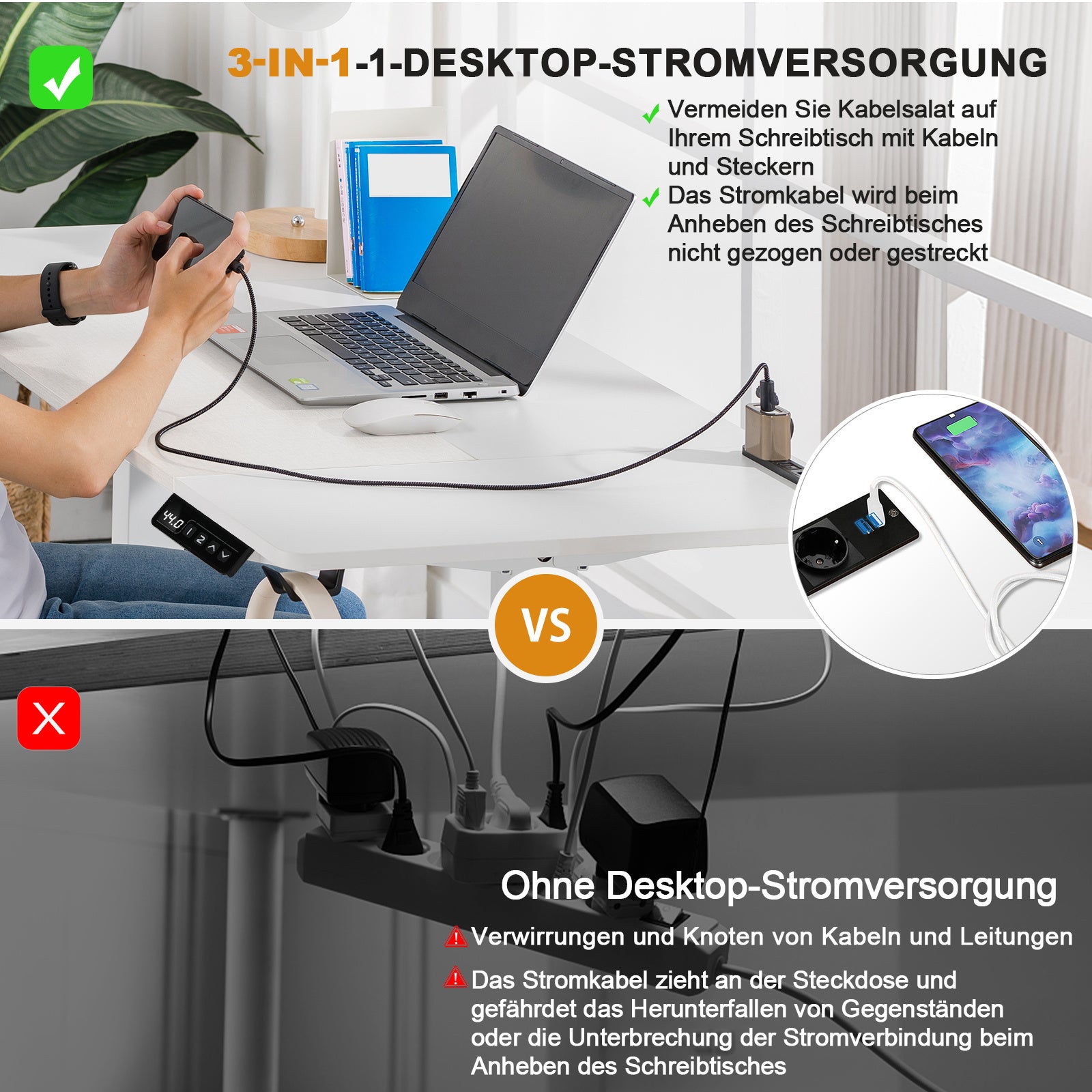 Höhenverstellbarer Schreibtisch, BRAUN für Arbeitszimmer und Homeoffice – Detailansicht 24