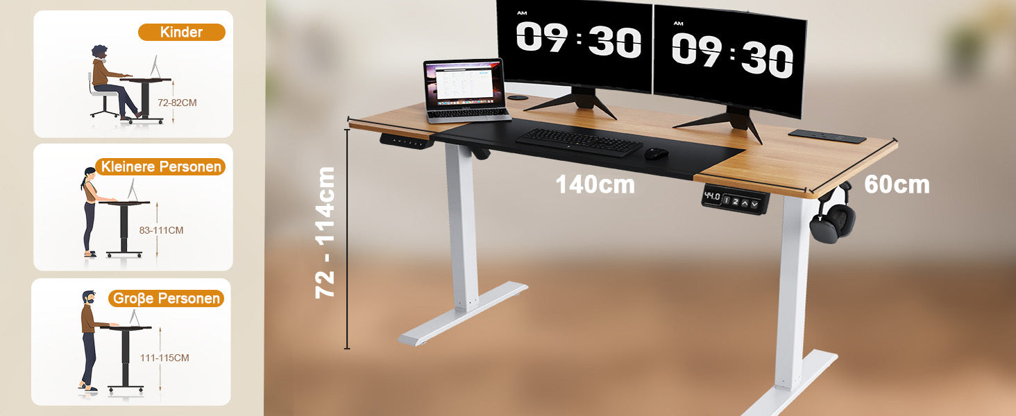 Höhenverstellbarer Schreibtisch, BRAUN für Arbeitszimmer und Homeoffice – Detailansicht 26