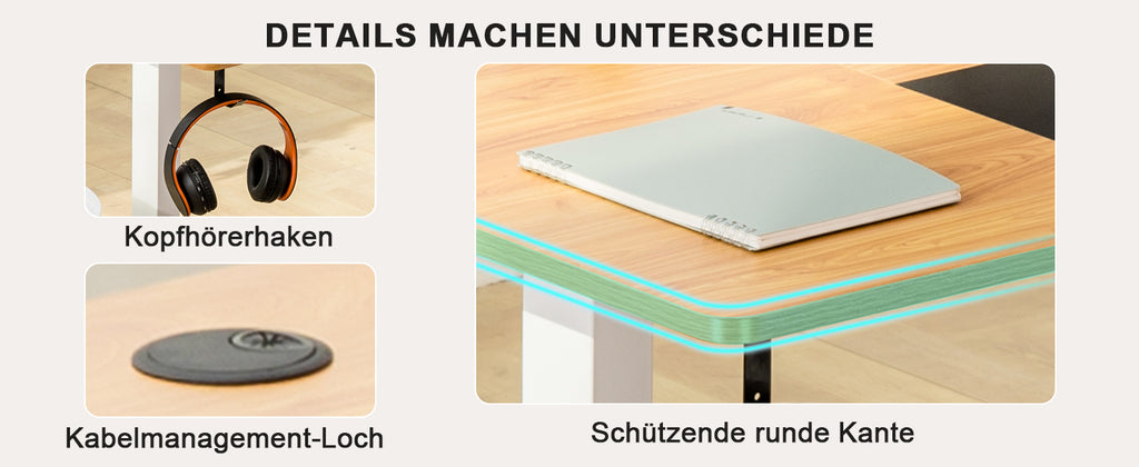 Höhenverstellbarer Schreibtisch, BRAUN für Arbeitszimmer und Homeoffice – Detailansicht 28