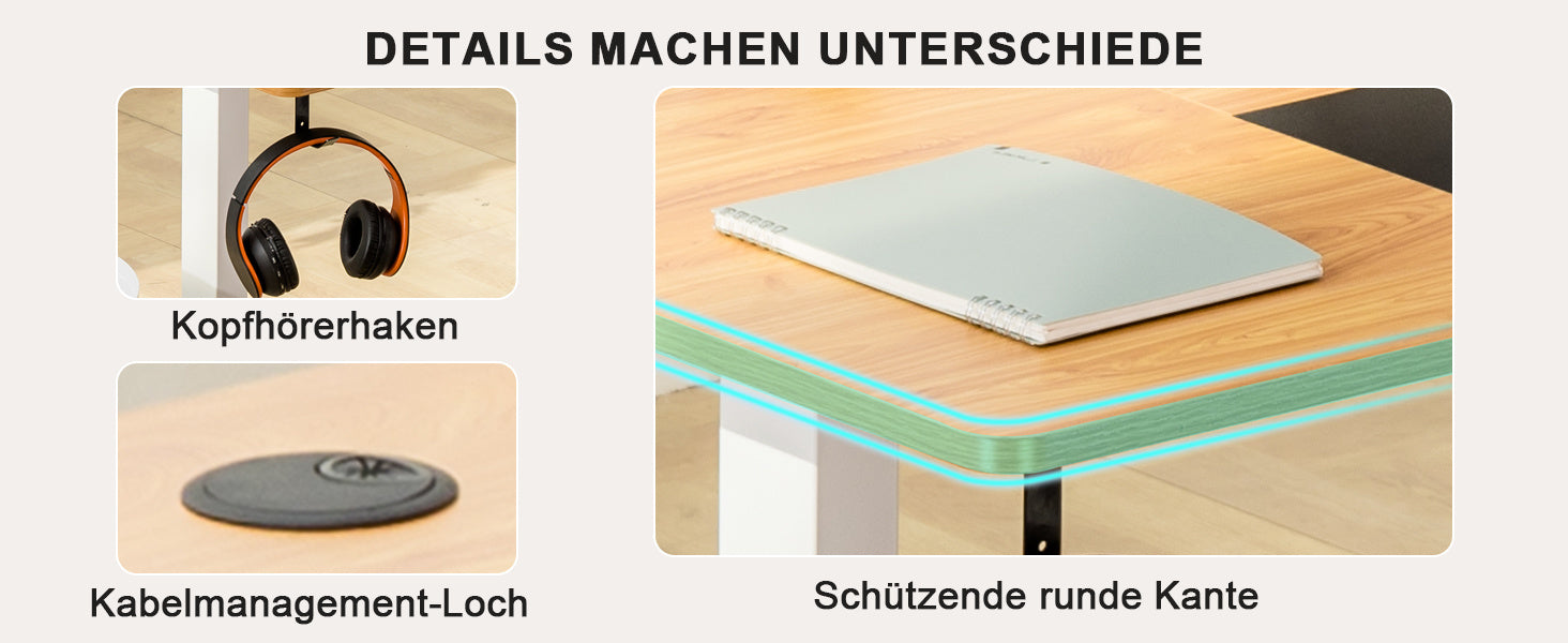 Höhenverstellbarer Schreibtisch, BRAUN für Arbeitszimmer und Homeoffice – Detailansicht 28
