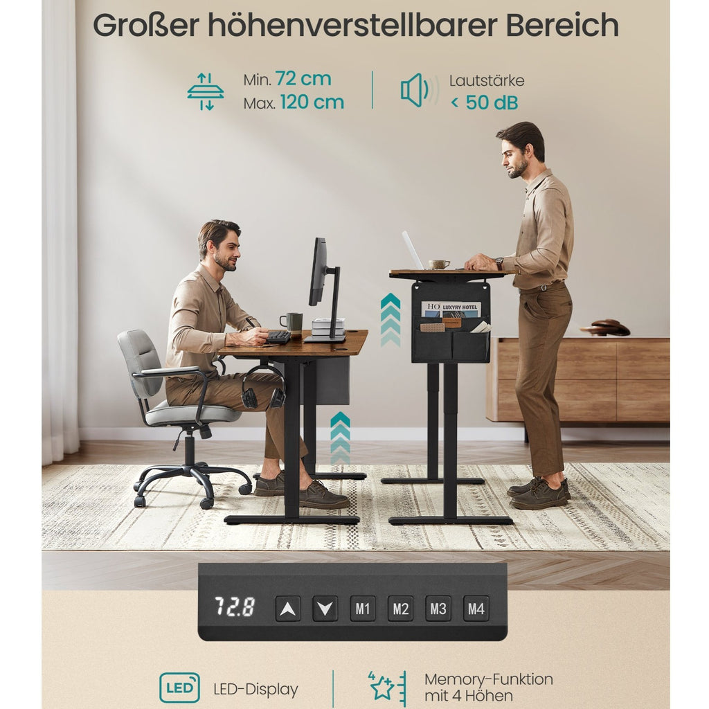 Höhenverstellbarer Schreibtisch, vintagebraun für Arbeitszimmer und Homeoffice – Detailansicht 3