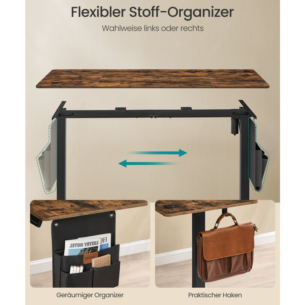 Höhenverstellbarer Schreibtisch, vintagebraun für Arbeitszimmer und Homeoffice – Detailansicht 5