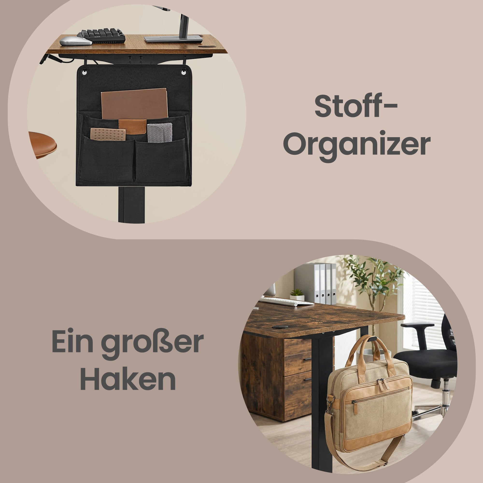 Höhenverstellbarer Schreibtisch, vintagebraun für Arbeitszimmer und Homeoffice – Detailansicht 6