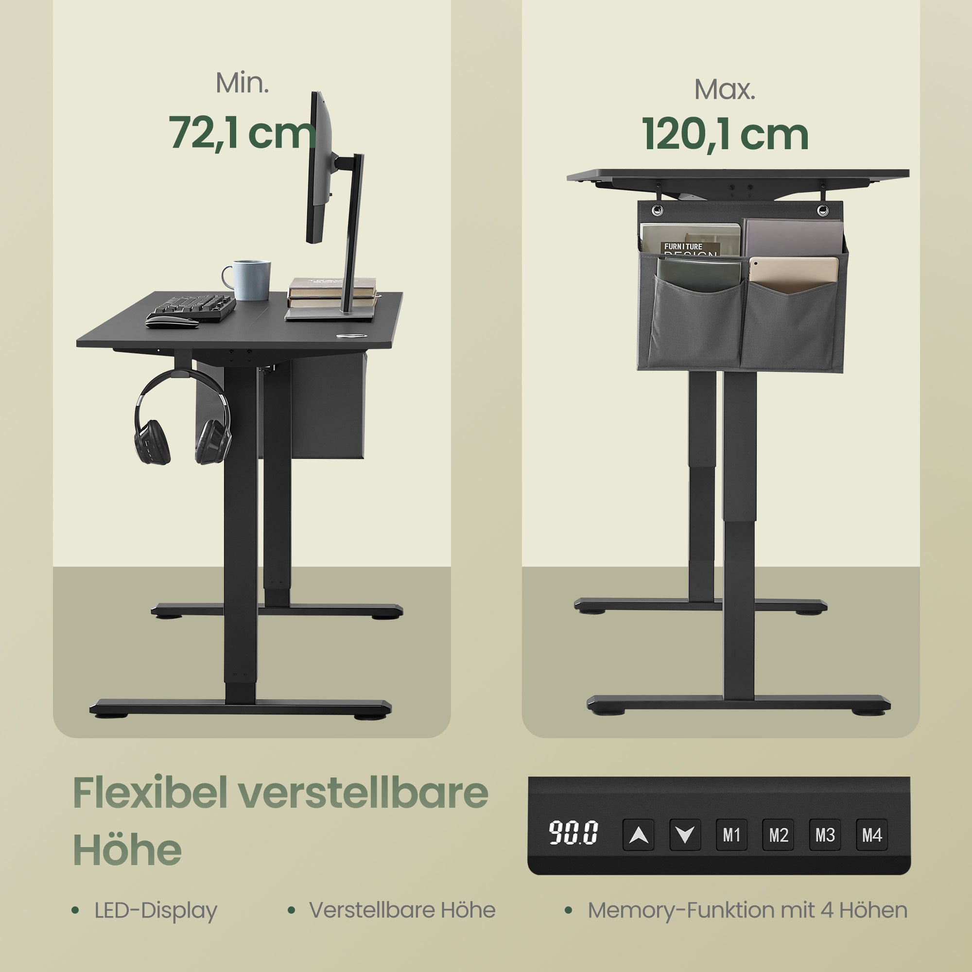 Höhenverstellbarer Schreibtisch, vintagebraun für Arbeitszimmer und Homeoffice – Detailansicht 15