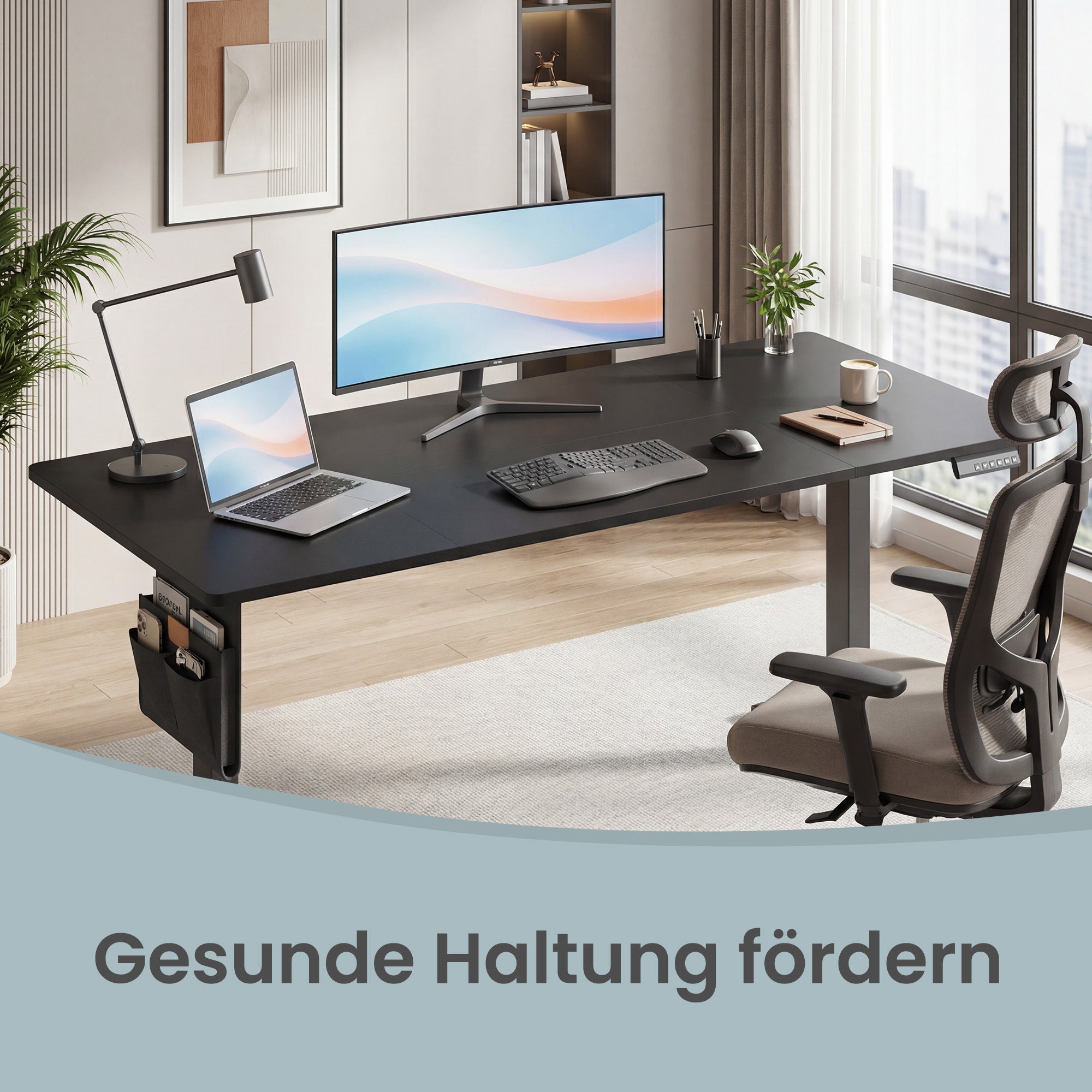Höhenverstellbarer Schreibtisch, vintagebraun für Arbeitszimmer und Homeoffice – Detailansicht 17