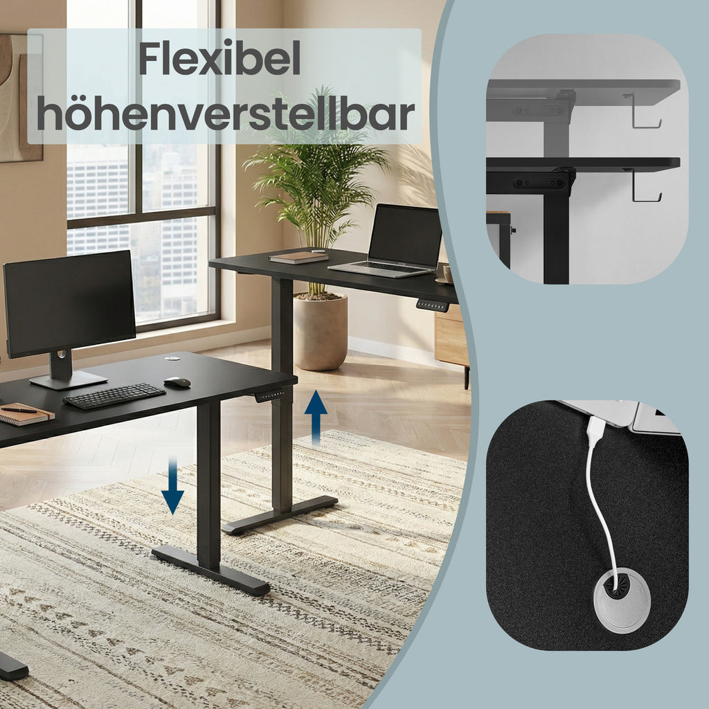 Höhenverstellbarer Schreibtisch, vintagebraun für Arbeitszimmer und Homeoffice – Detailansicht 18