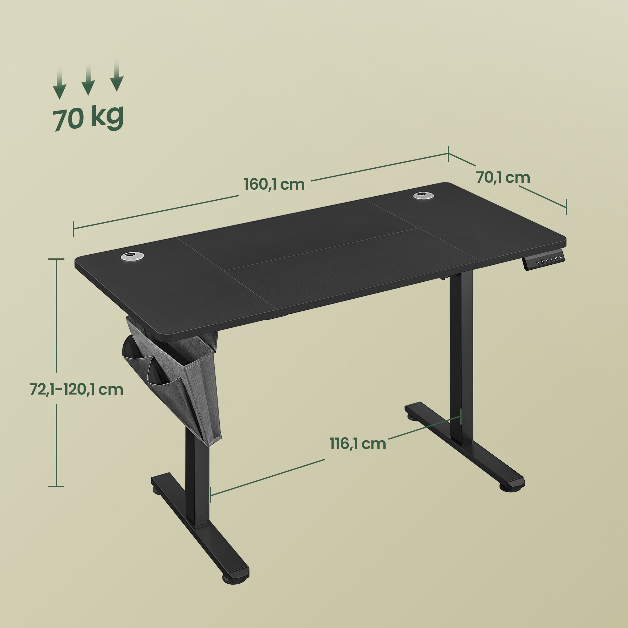 Höhenverstellbarer Schreibtisch, vintagebraun für Arbeitszimmer und Homeoffice – Detailansicht 22