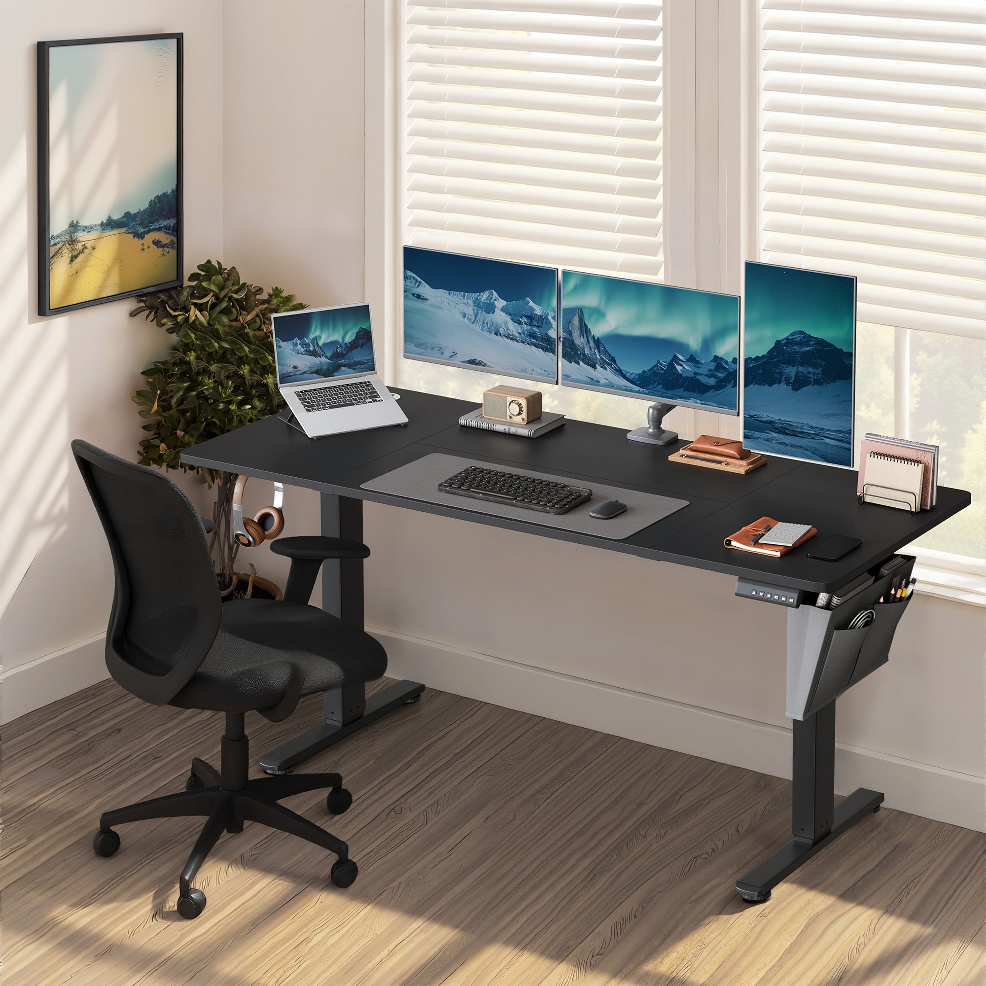 Höhenverstellbarer Schreibtisch, vintagebraun für Arbeitszimmer und Homeoffice – Detailansicht 23