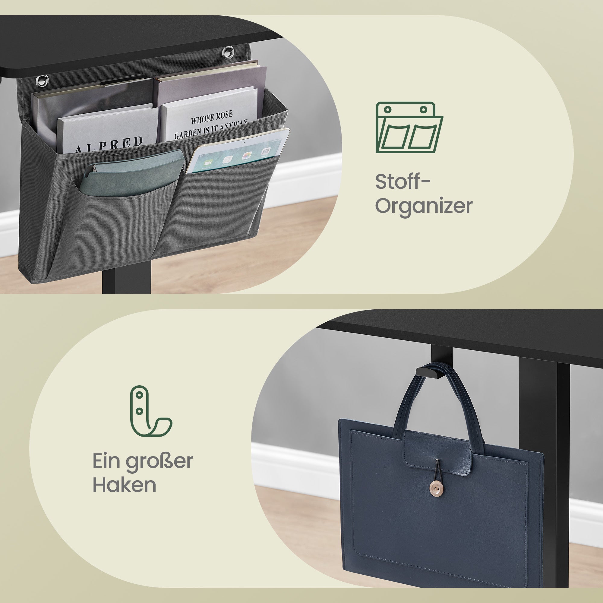 Höhenverstellbarer Schreibtisch, vintagebraun für Arbeitszimmer und Homeoffice – Detailansicht 29