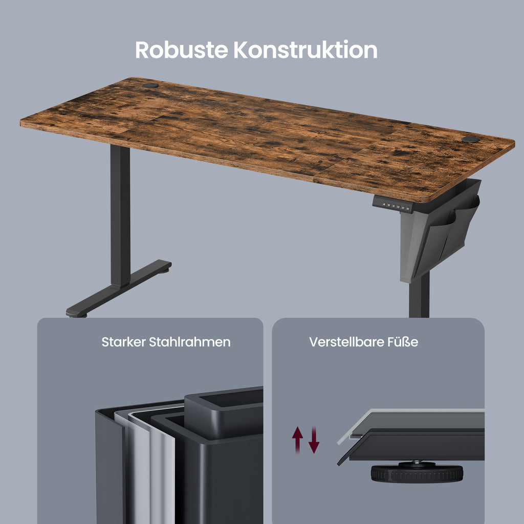 Höhenverstellbarer Schreibtisch, vintagebraun für Arbeitszimmer und Homeoffice – Detailansicht 31