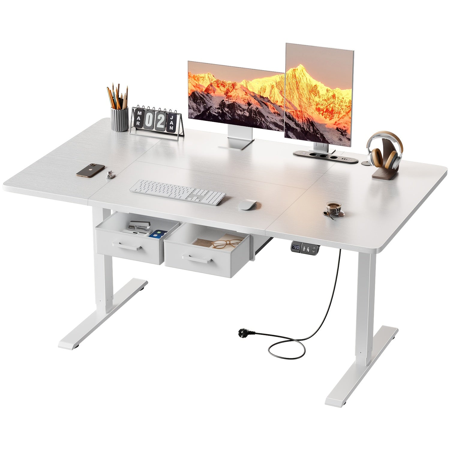 Höhenverstellbarer Schreibtisch, Weiß für Arbeitszimmer und Homeoffice – Detailansicht 11
