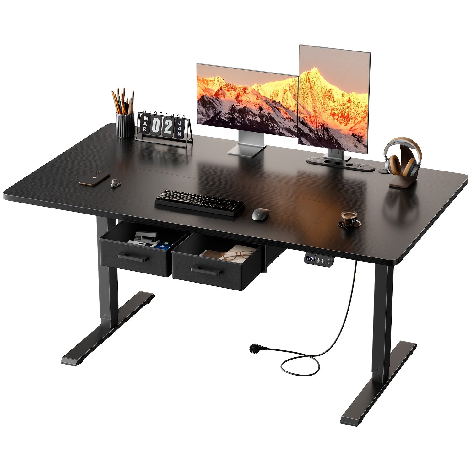 Höhenverstellbarer Schreibtisch, Weiß für Arbeitszimmer und Homeoffice – Detailansicht 13