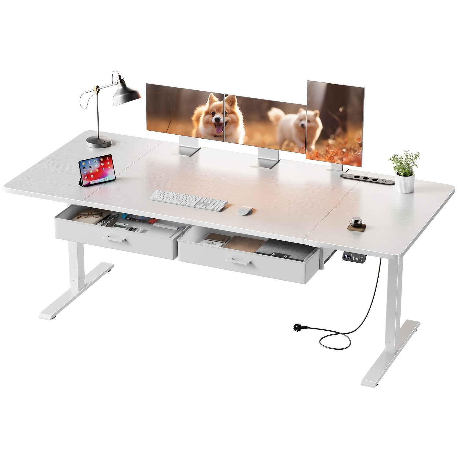 Höhenverstellbarer Schreibtisch, Weiß für Arbeitszimmer und Homeoffice – Detailansicht 17