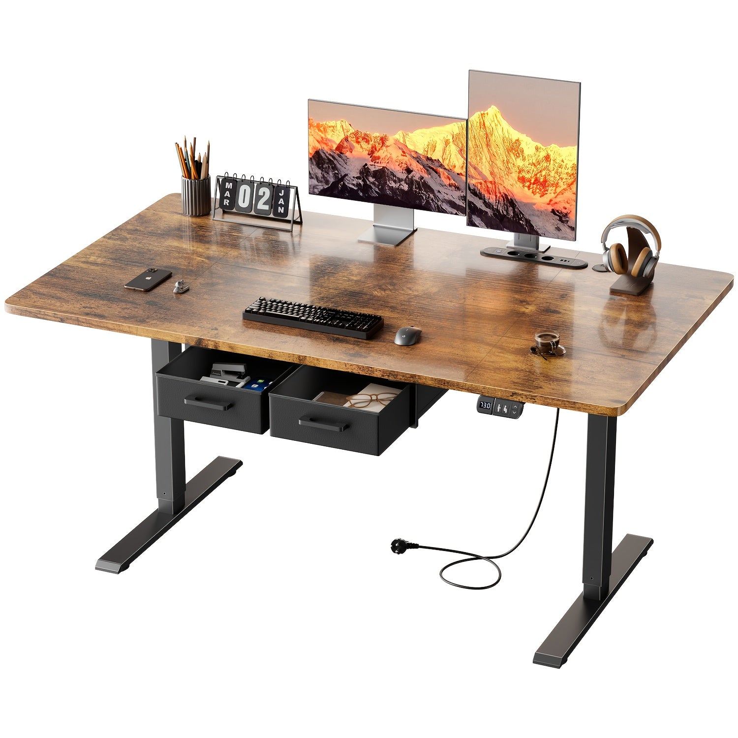 Höhenverstellbarer Schreibtisch, Weiß für Arbeitszimmer und Homeoffice – Detailansicht 23