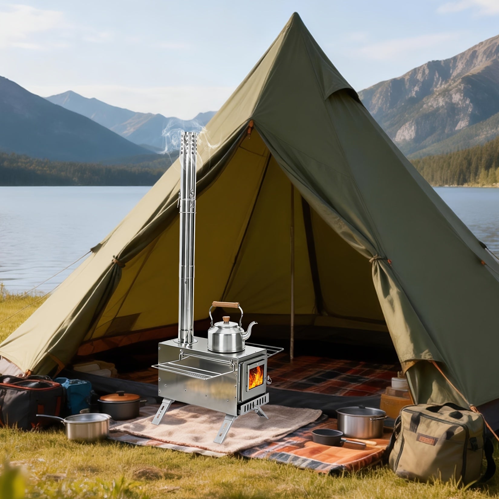 Holzverbrennungs-Zeltkocher, Edelstahl für Camping und Reisen – Detailansicht 15