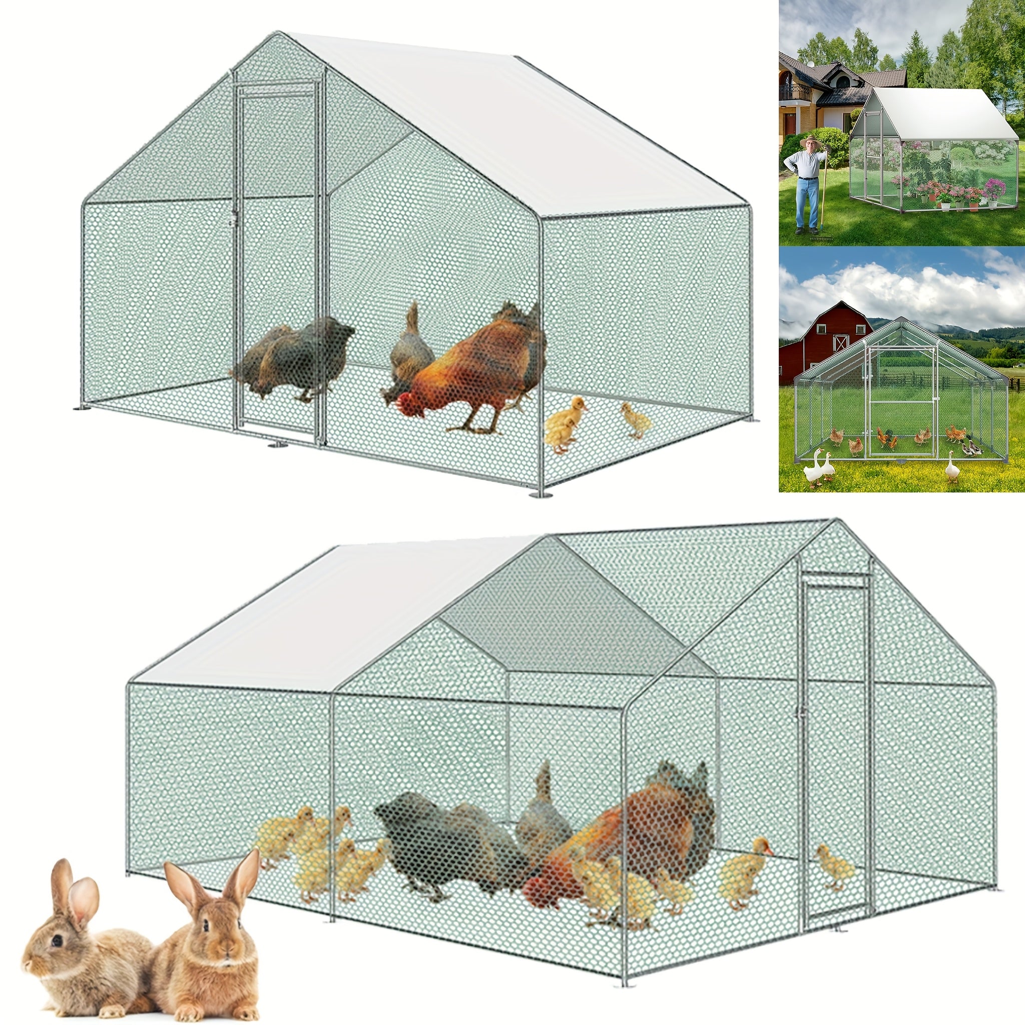 Hühnerstall, 3 x 8 x 2 m für Kaninchen Avikultur und Haustiere – Hauptansicht