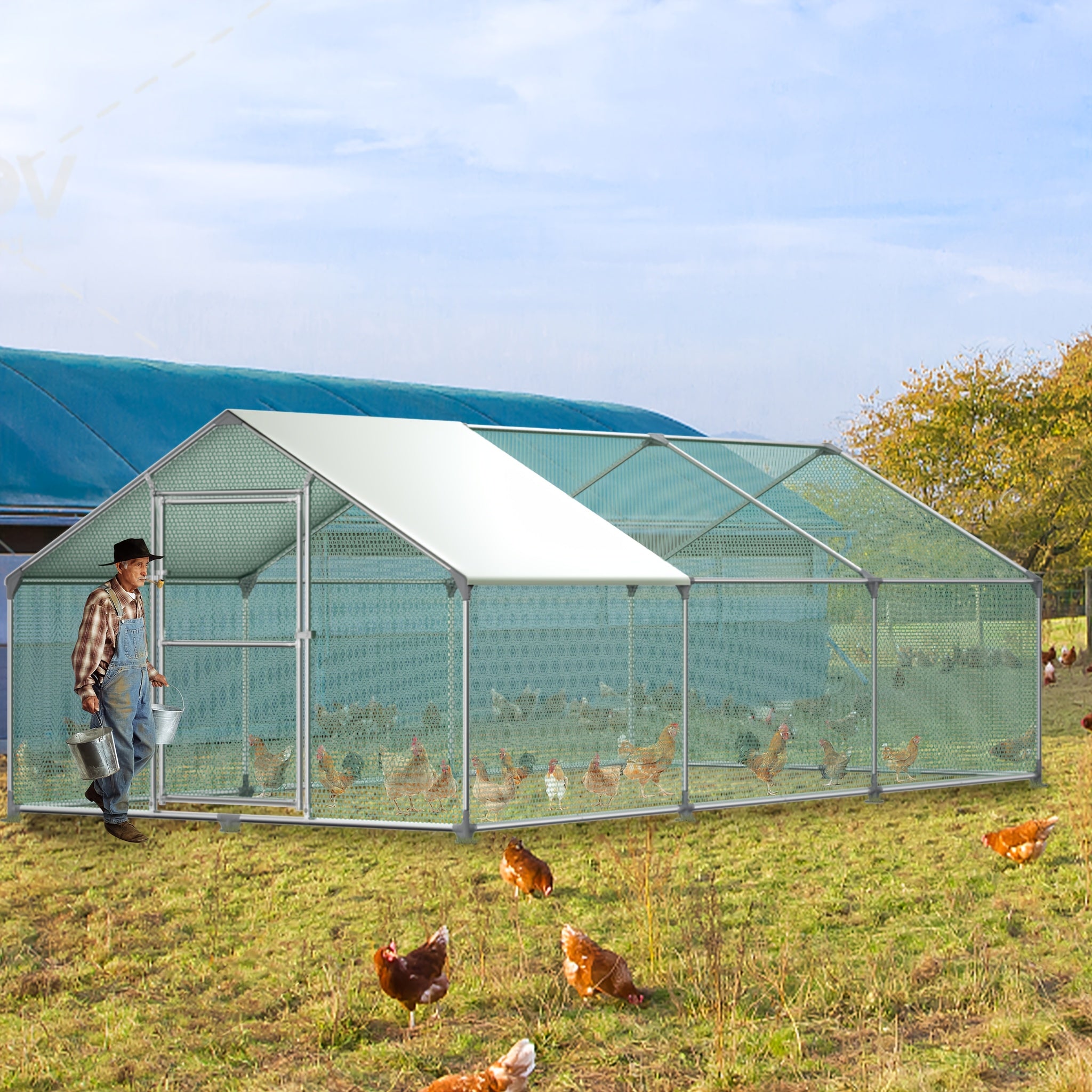 Hühnerstall, 3 x 8 x 2 m für Kaninchen Avikultur und Haustiere – Detailansicht 11